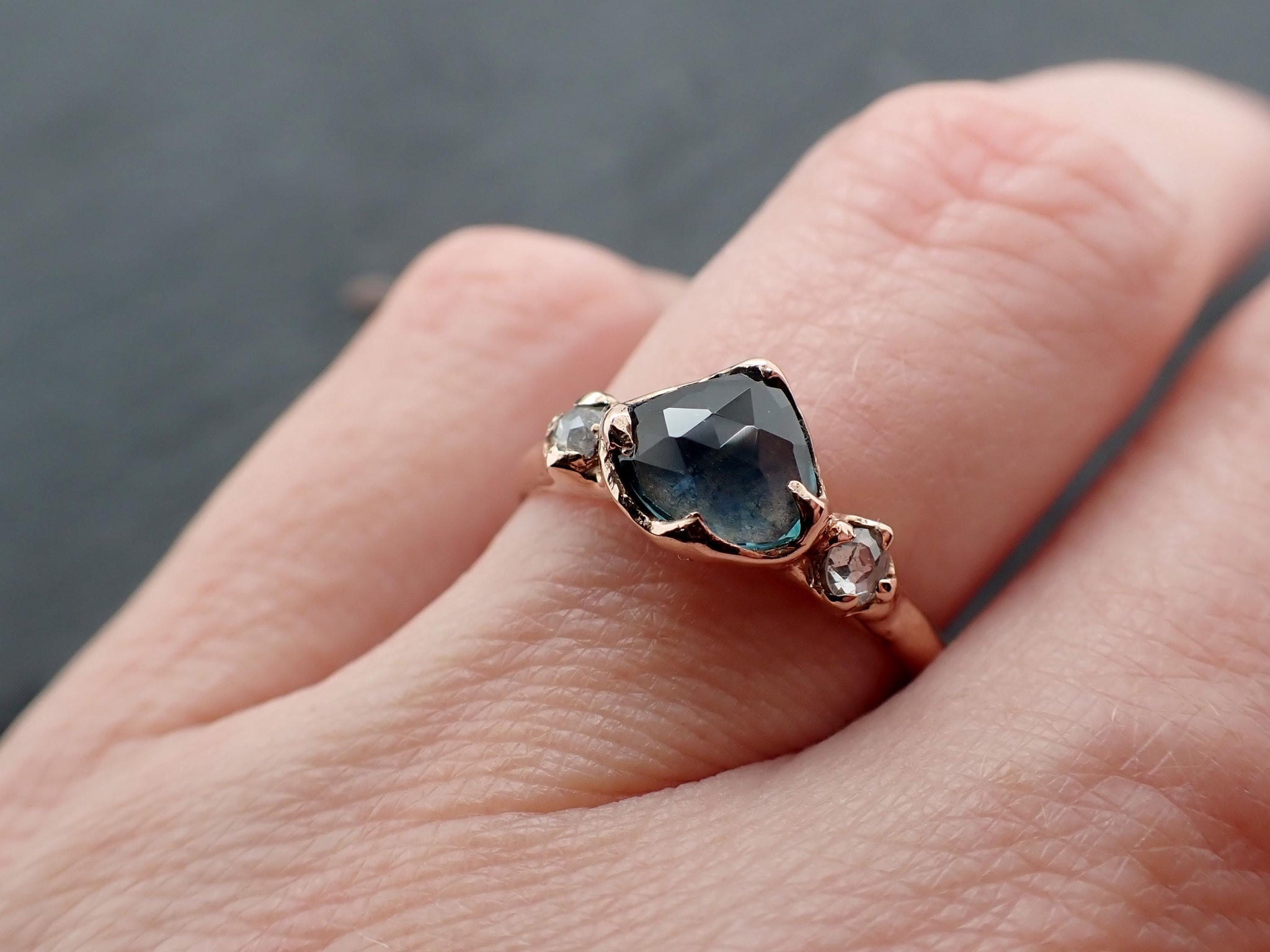 Montana Blue Sapphire Ring • Solid 14k Rose Gold • Multi Stone Engagement Ring • Handmade By Angeline 3579