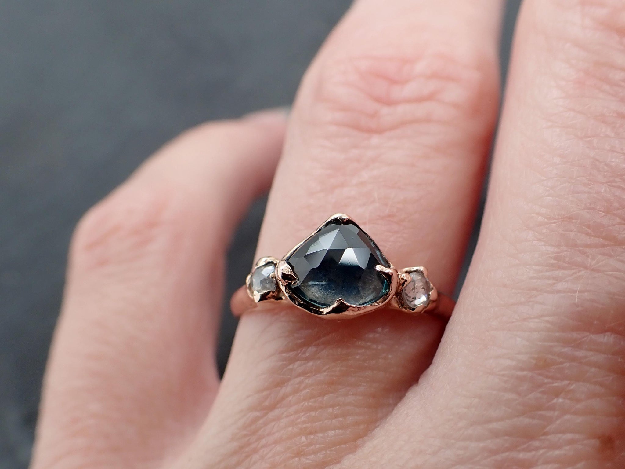 Montana Blue Sapphire Ring • Solid 14k Rose Gold • Multi Stone Engagement Ring • Handmade By Angeline 3579