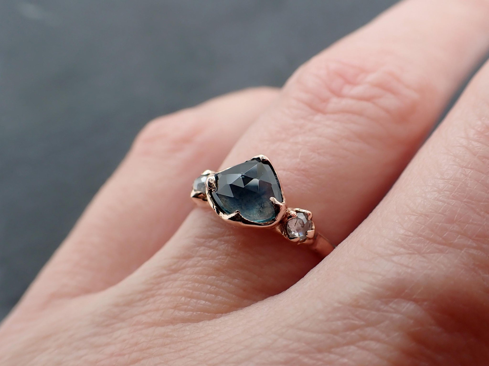 Montana Blue Sapphire Ring • Solid 14k Rose Gold • Multi Stone Engagement Ring • Handmade By Angeline 3579
