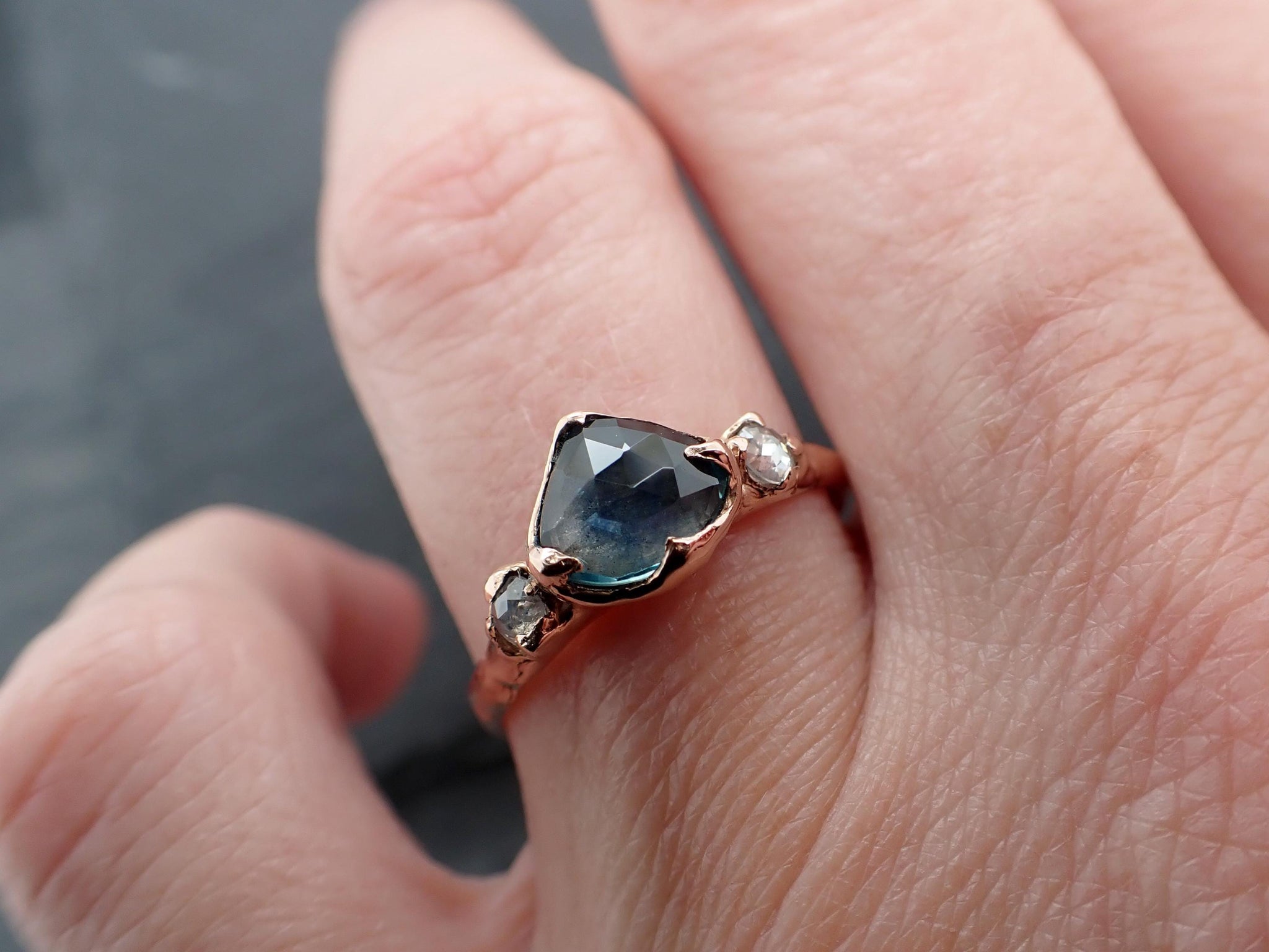 Montana Blue Sapphire Ring • Solid 14k Rose Gold • Multi Stone Engagement Ring • Handmade By Angeline 3579