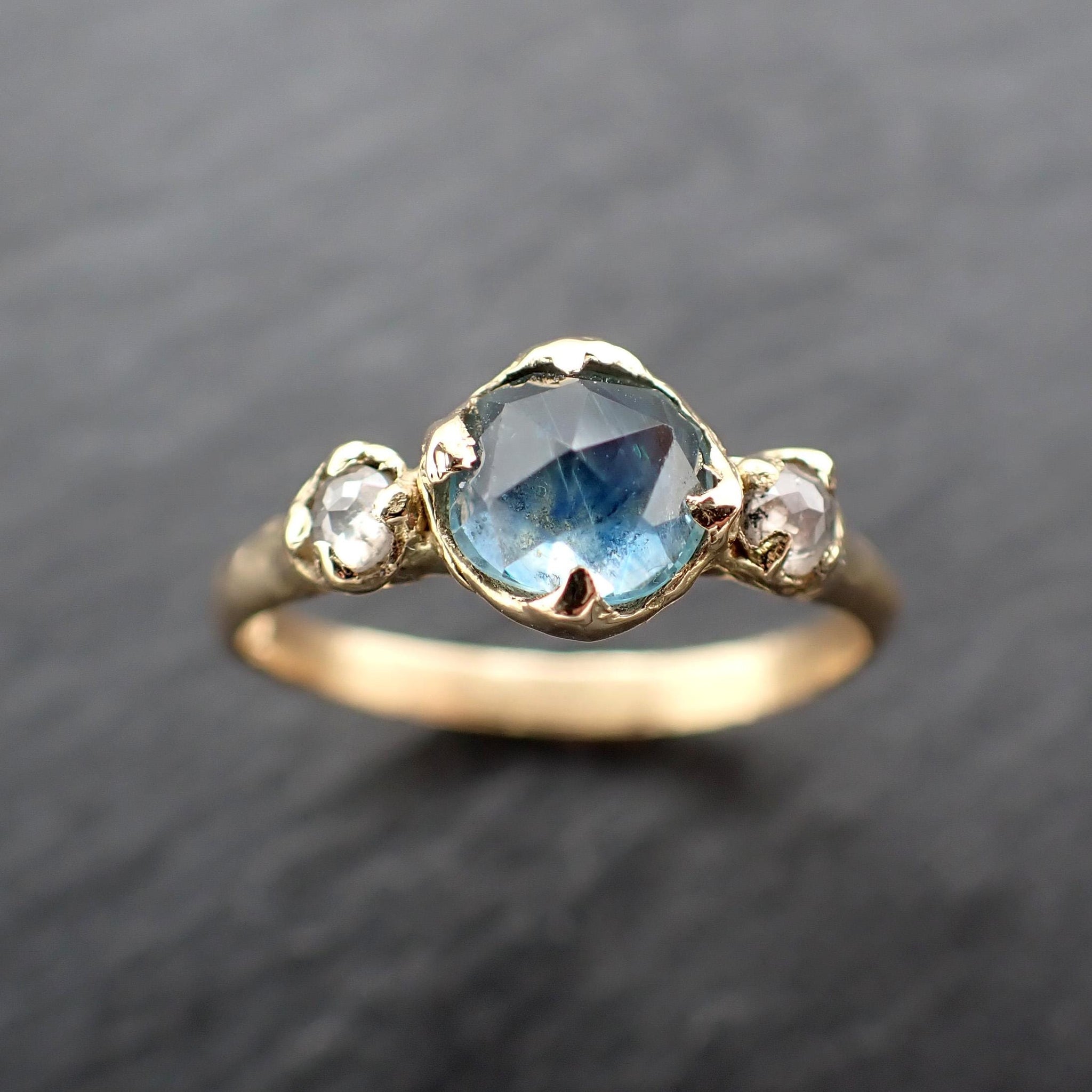 Fancy cut blue Montana Sapphire and fancy cut Diamonds 18k Yellow Gold Engagement Wedding Ring Gemstone Ring Multi stone Ring 3580