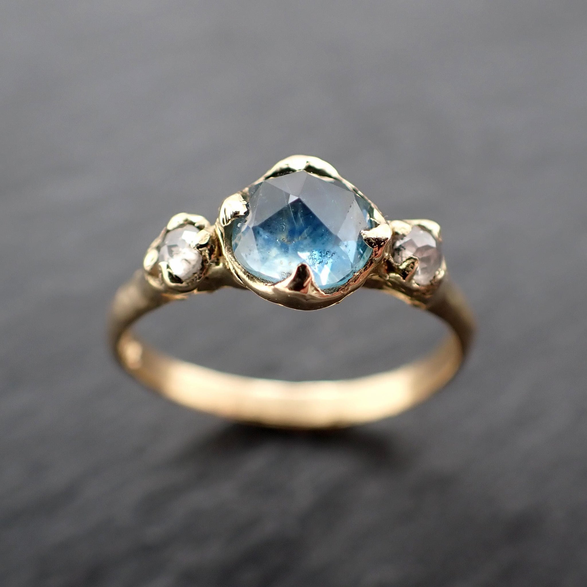 Fancy cut blue Montana Sapphire and fancy cut Diamonds 18k Yellow Gold Engagement Wedding Ring Gemstone Ring Multi stone Ring 3580