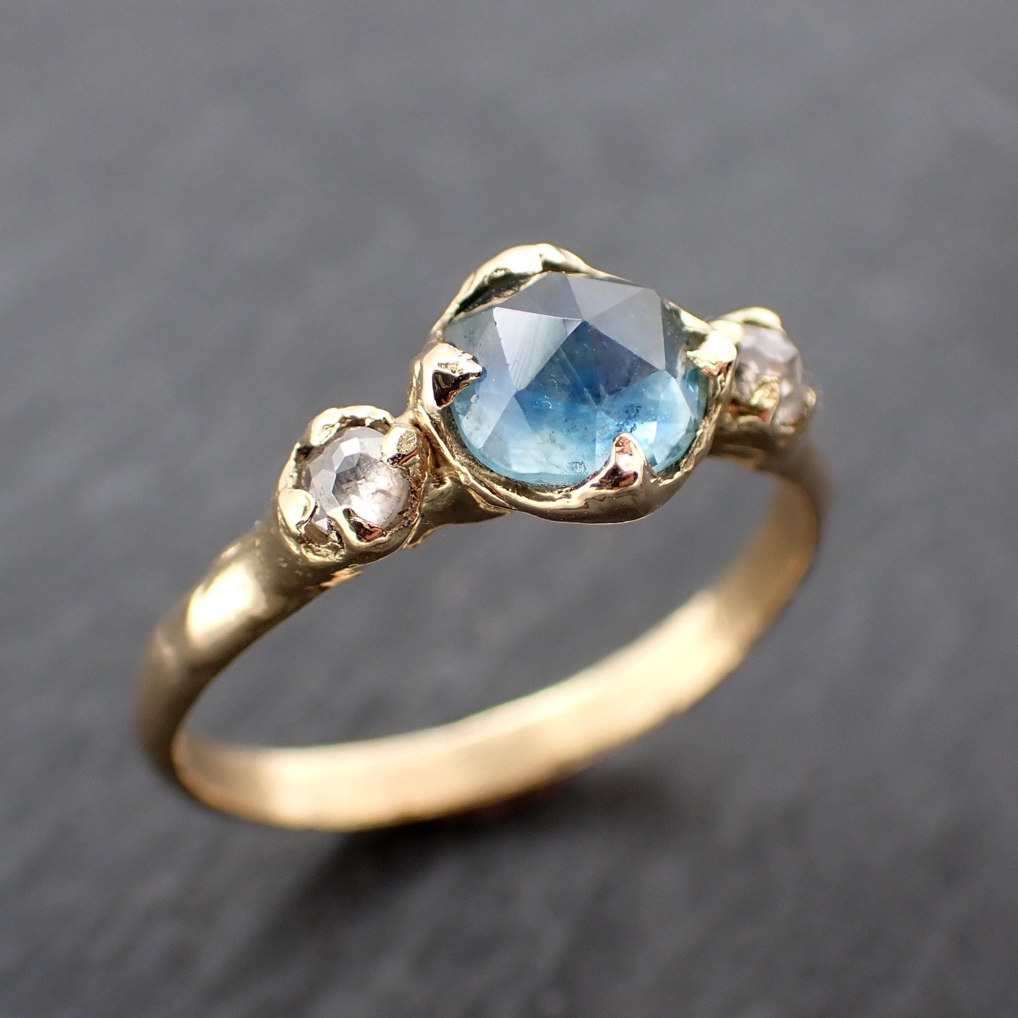 Fancy cut blue Montana Sapphire and fancy cut Diamonds 18k Yellow Gold Engagement Wedding Ring Gemstone Ring Multi stone Ring 3580