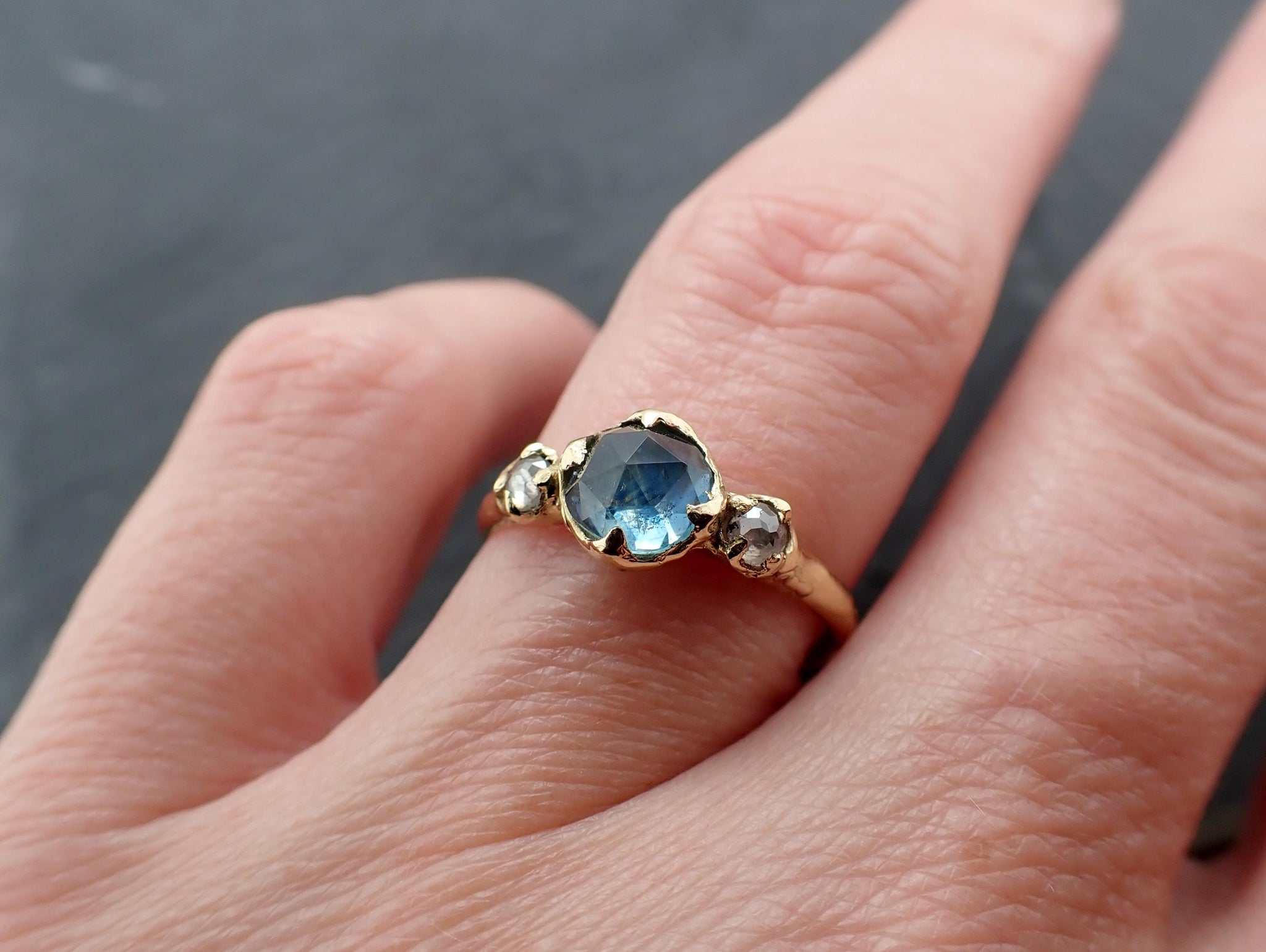 Fancy cut blue Montana Sapphire and fancy cut Diamonds 18k Yellow Gold Engagement Wedding Ring Gemstone Ring Multi stone Ring 3580