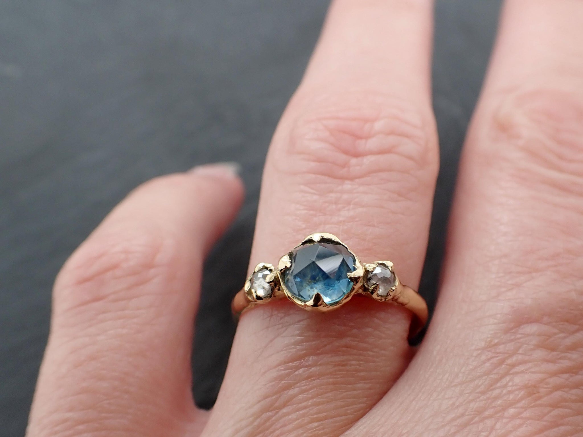 Fancy cut blue Montana Sapphire and fancy cut Diamonds 18k Yellow Gold Engagement Wedding Ring Gemstone Ring Multi stone Ring 3580