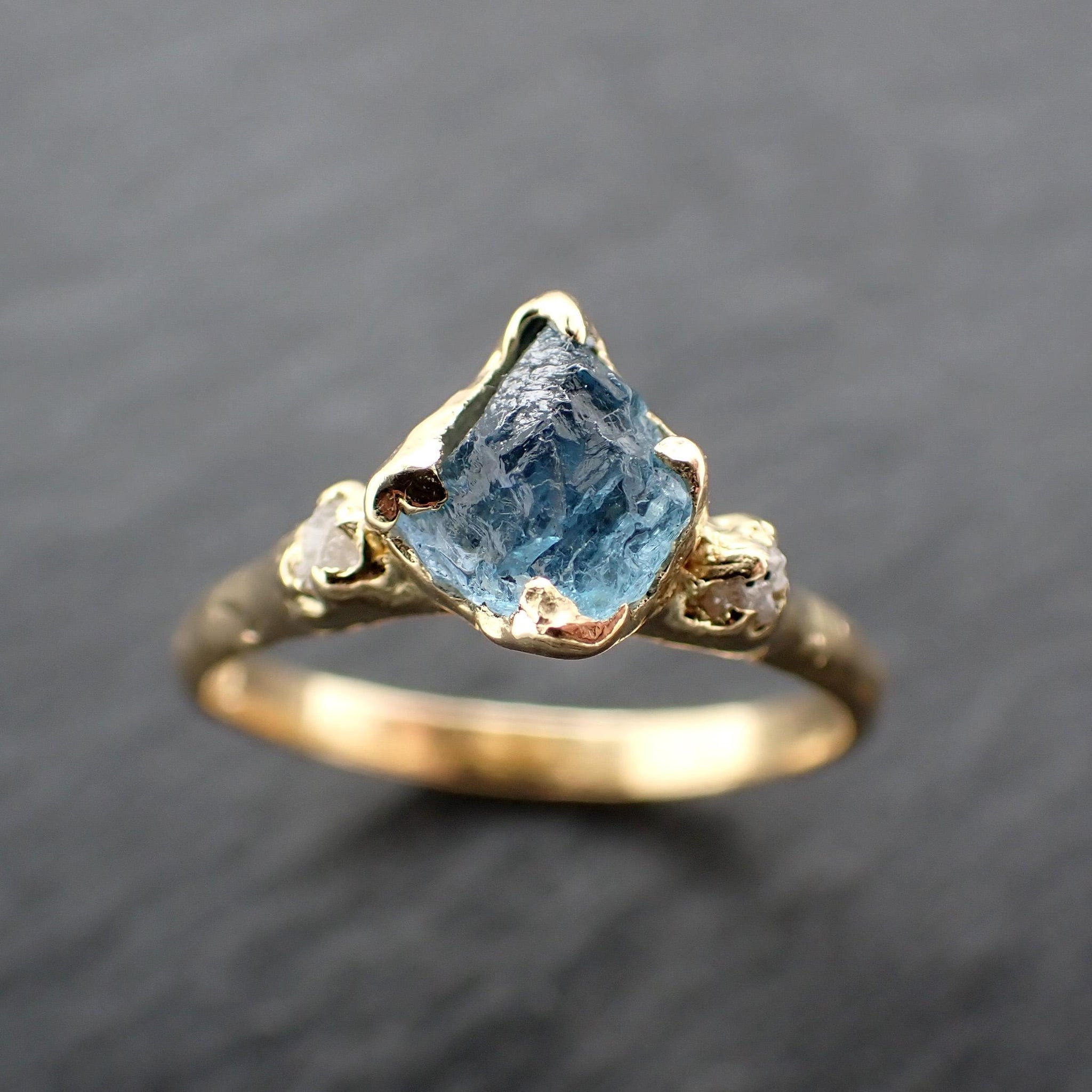 Raw Uncut Aquamarine Diamond Gold Engagement Ring Multi stone Wedding 18k Ring Custom Gemstone Bespoke byAngeline 3581