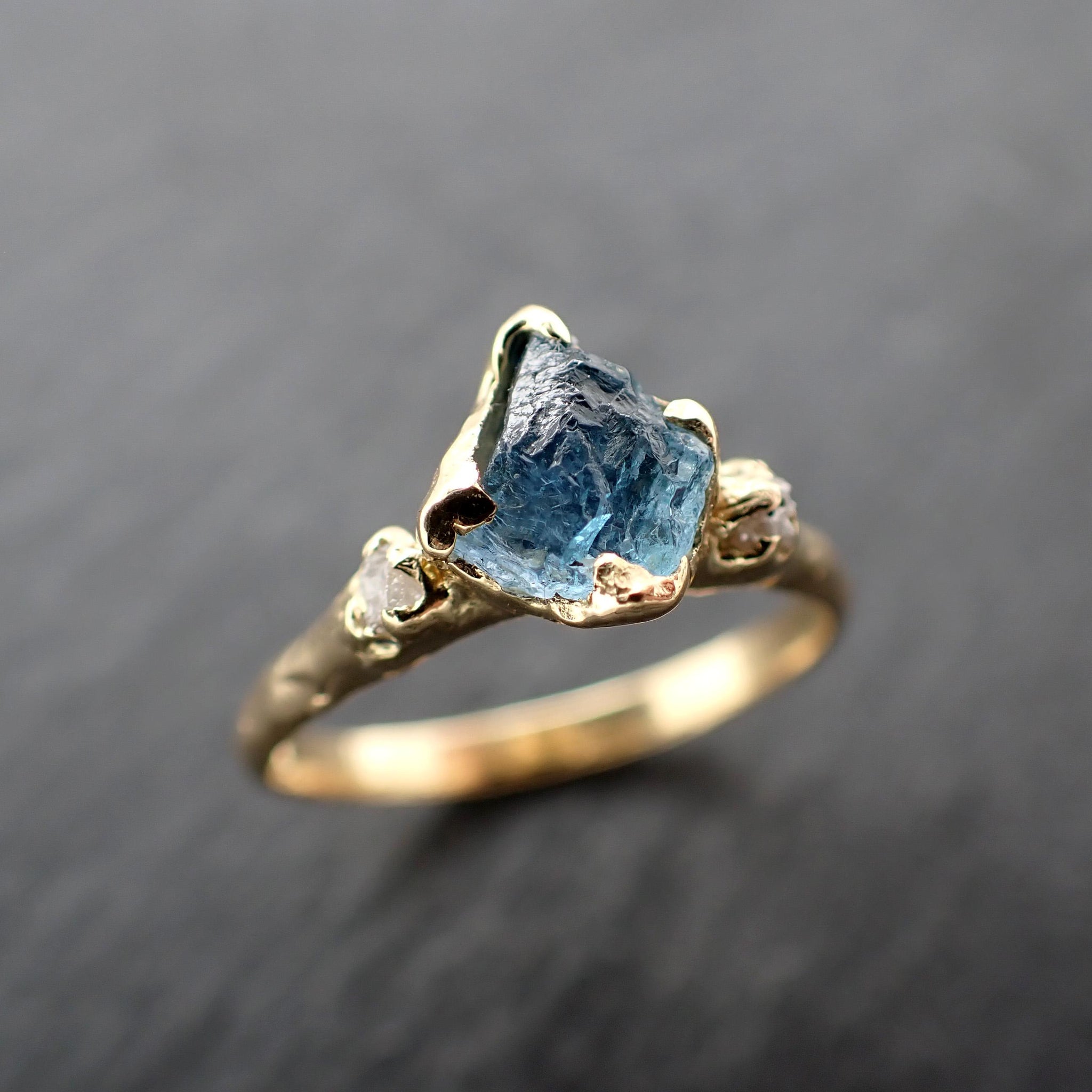 Raw Uncut Aquamarine Diamond Gold Engagement Ring Multi stone Wedding 18k Ring Custom Gemstone Bespoke byAngeline 3581
