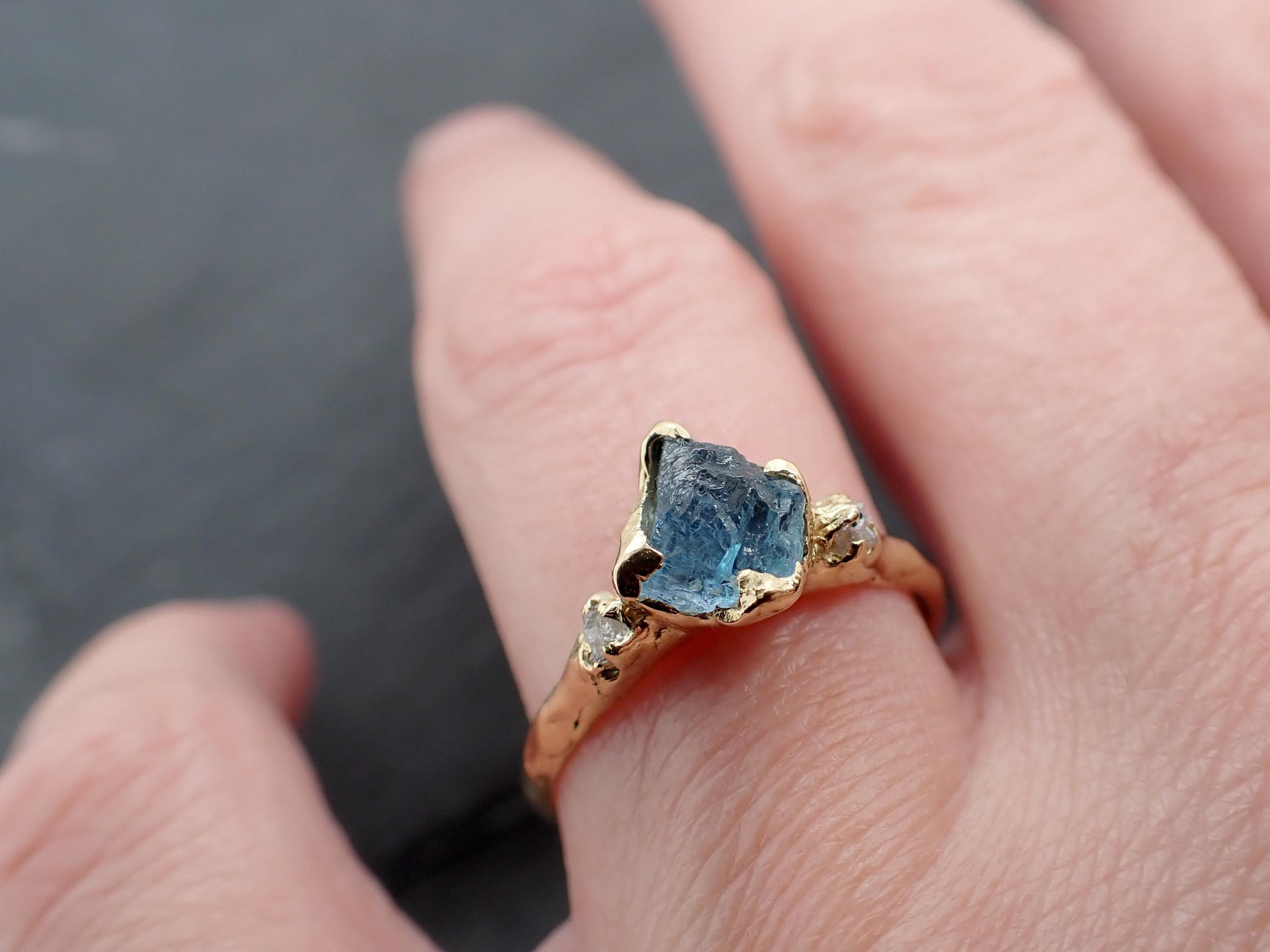 Raw Uncut Aquamarine Diamond Gold Engagement Ring Multi stone Wedding 18k Ring Custom Gemstone Bespoke byAngeline 3581