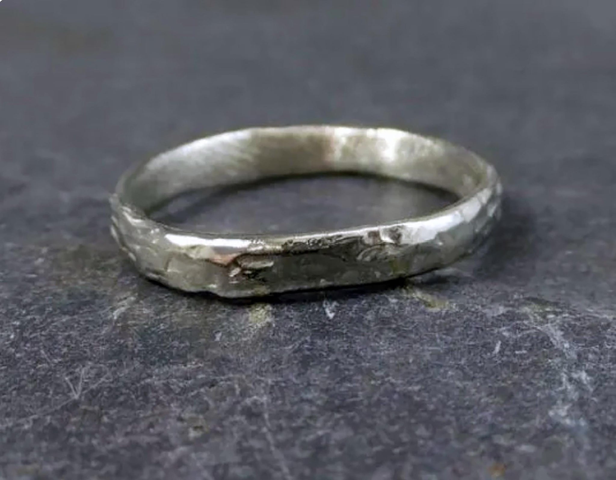Handmade Rustic 4mm Wedding Band: Textured Sterling Silver or Gold