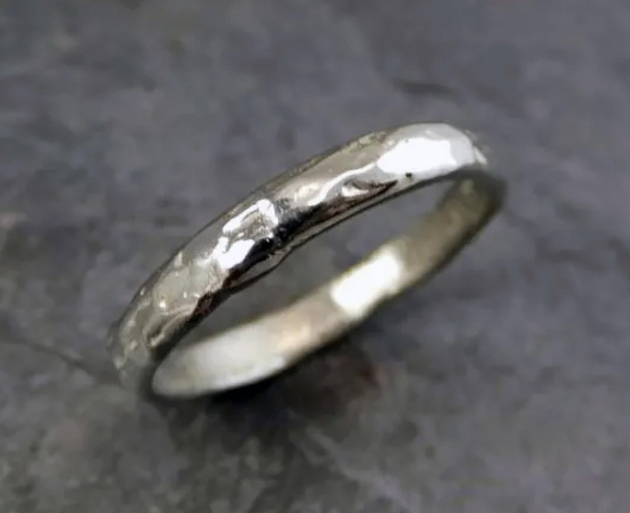 Handmade Rustic 4mm Wedding Band: Textured Sterling Silver or Gold