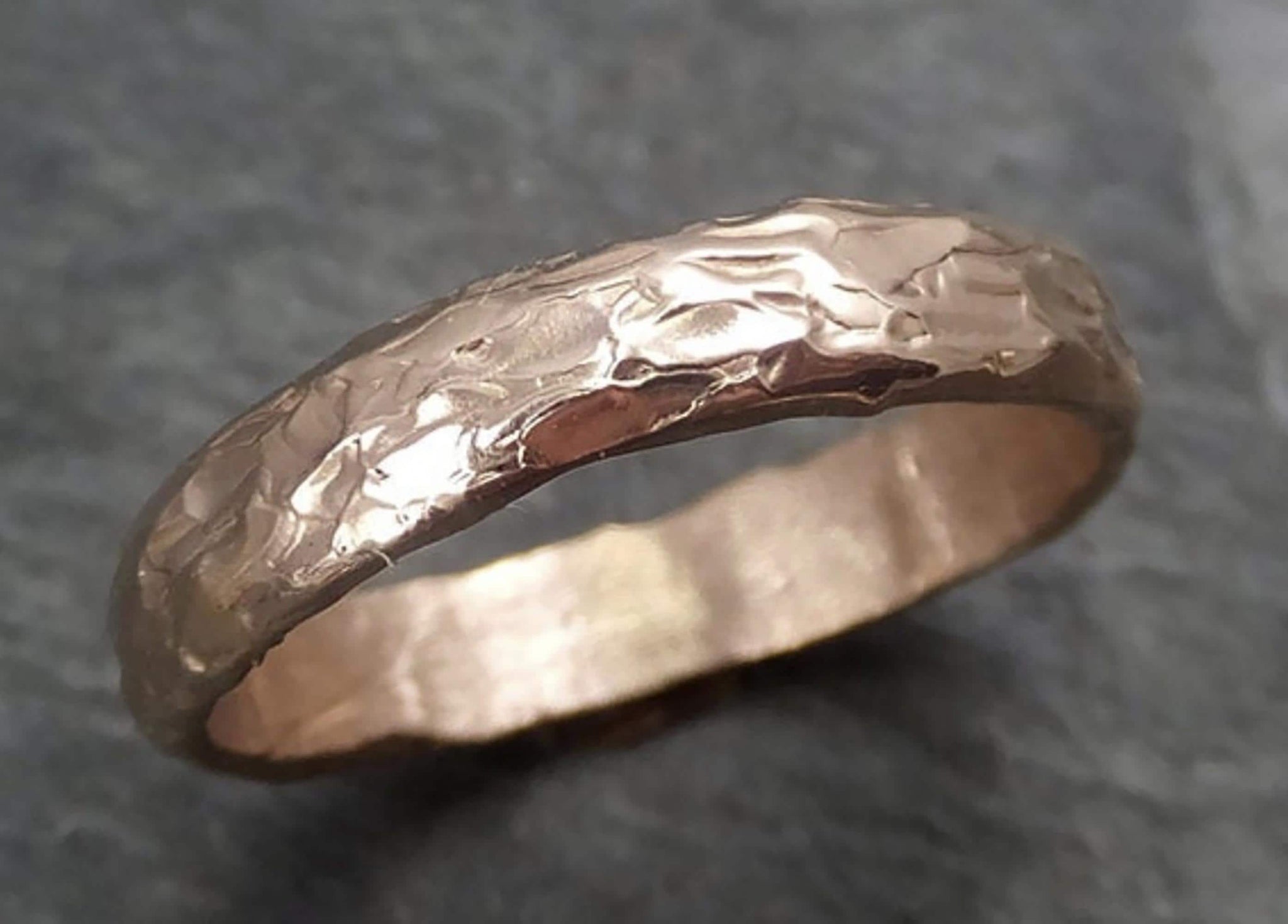 Handmade Rustic 4mm Wedding Band: Textured Sterling Silver or Gold
