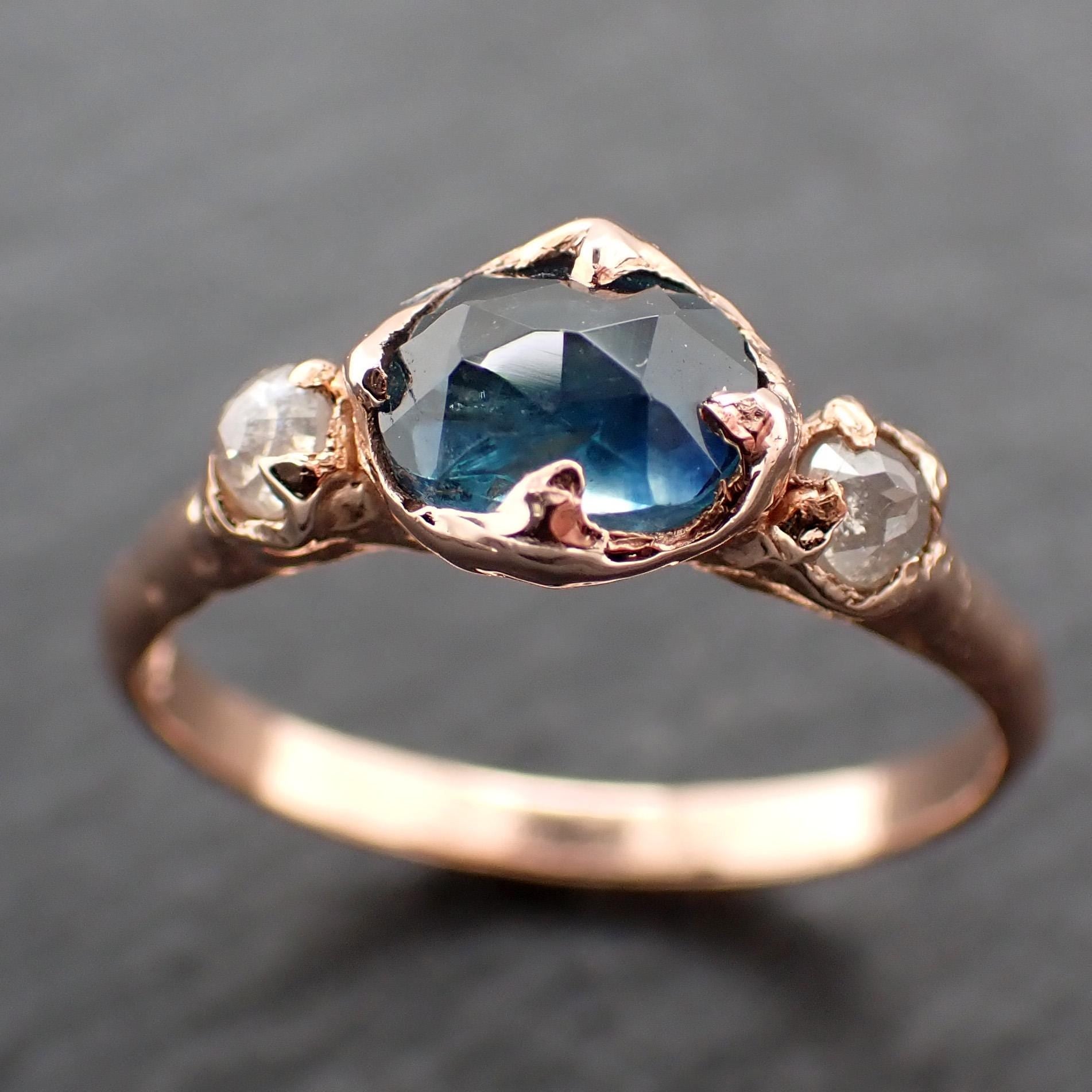 Montana Blue Rose Cut Sapphire Engagement Ring: 14k Rose Gold & Diamond Accents Wedding Hand Made