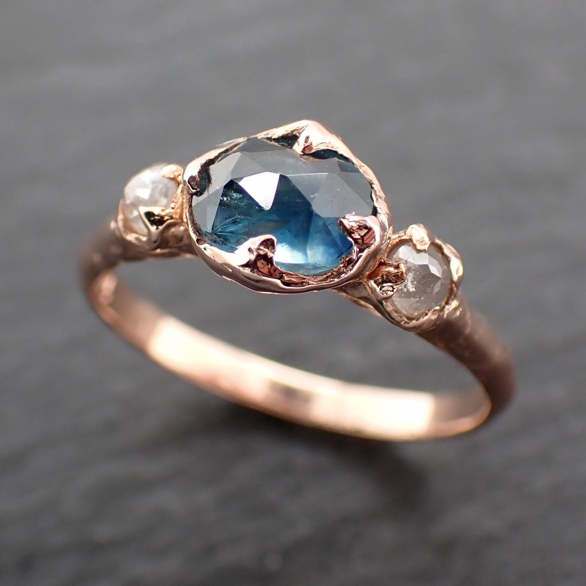 Montana Blue Rose Cut Sapphire Engagement Ring: 14k Rose Gold & Diamond Accents Wedding Hand Made