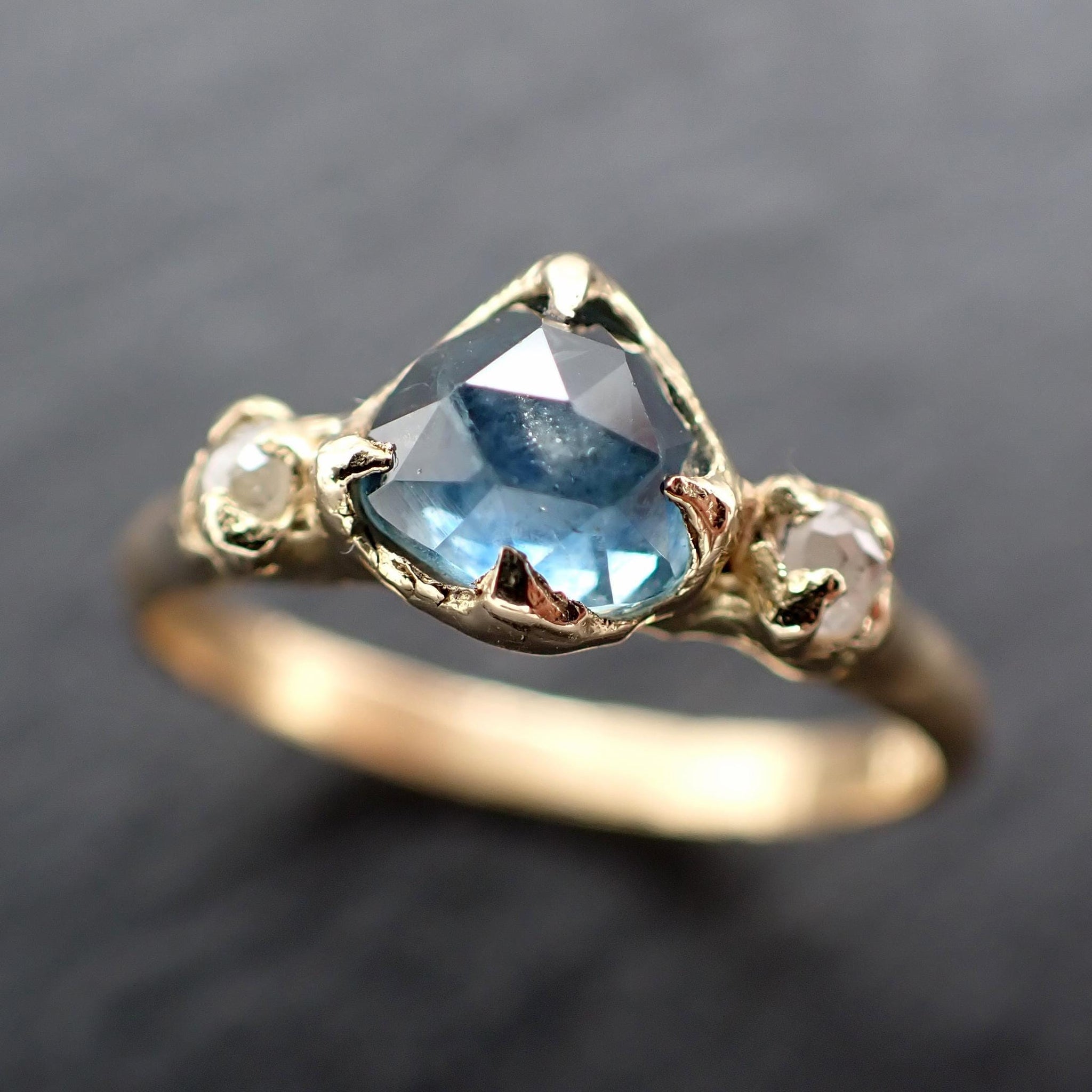 Montana Sapphire Engagement Ring | 18k Yellow Gold | Rose Cut Diamond Accents | Handmade byAngeline 3587