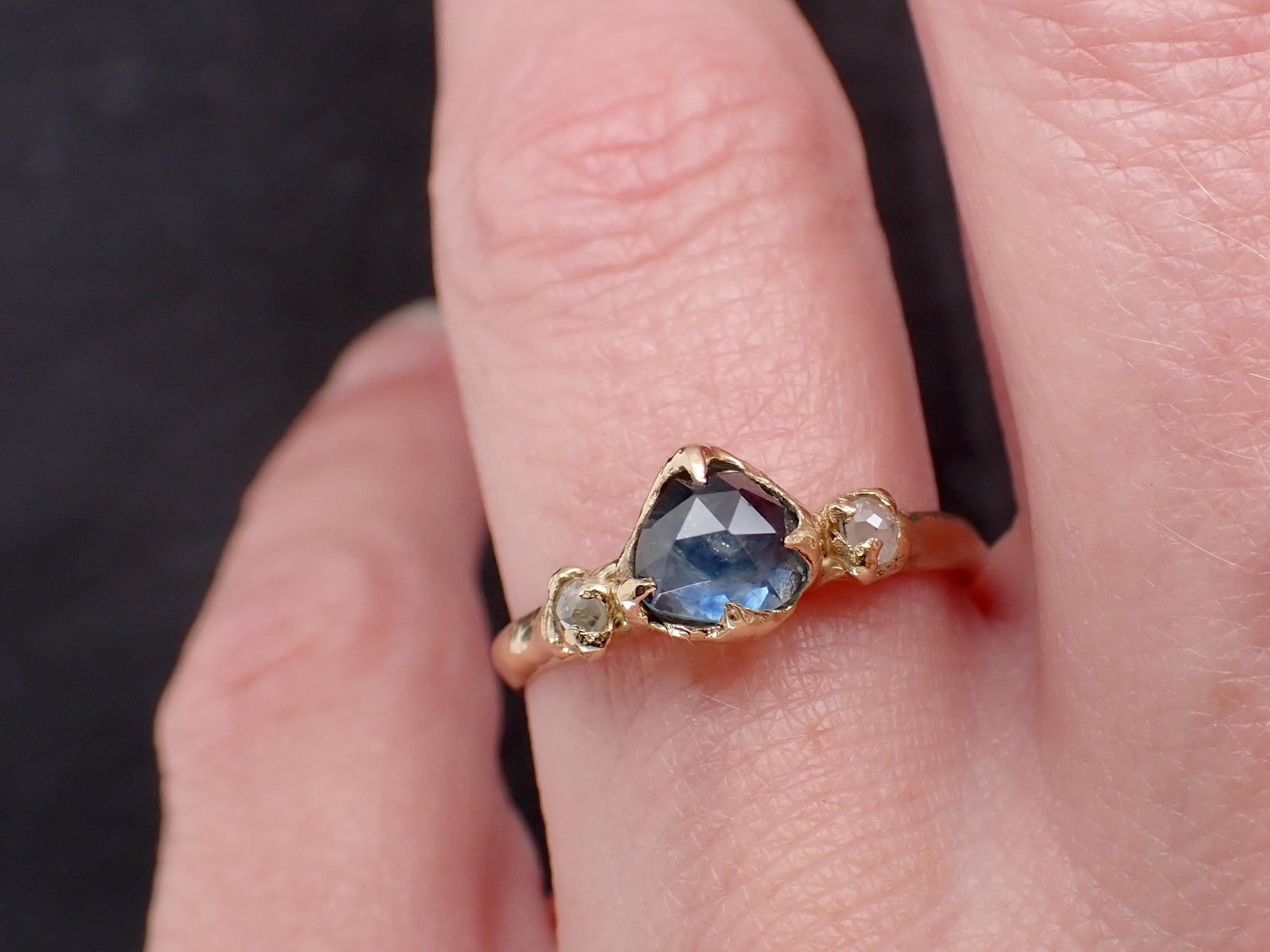 Montana Sapphire Engagement Ring | 18k Yellow Gold | Rose Cut Diamond Accents | Handmade byAngeline 3587