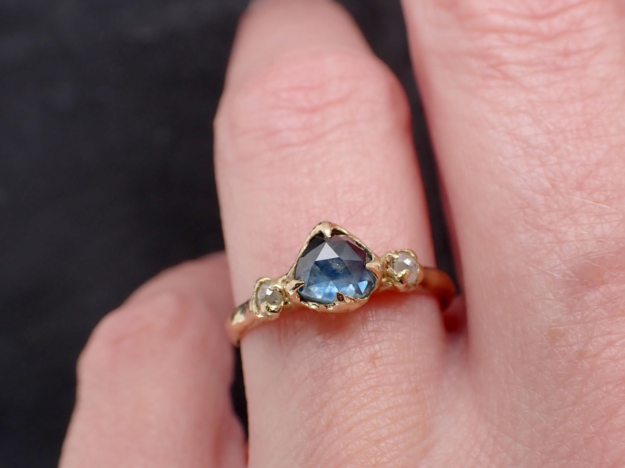 Montana Sapphire Engagement Ring | 18k Yellow Gold | Rose Cut Diamond Accents | Handmade byAngeline 3587