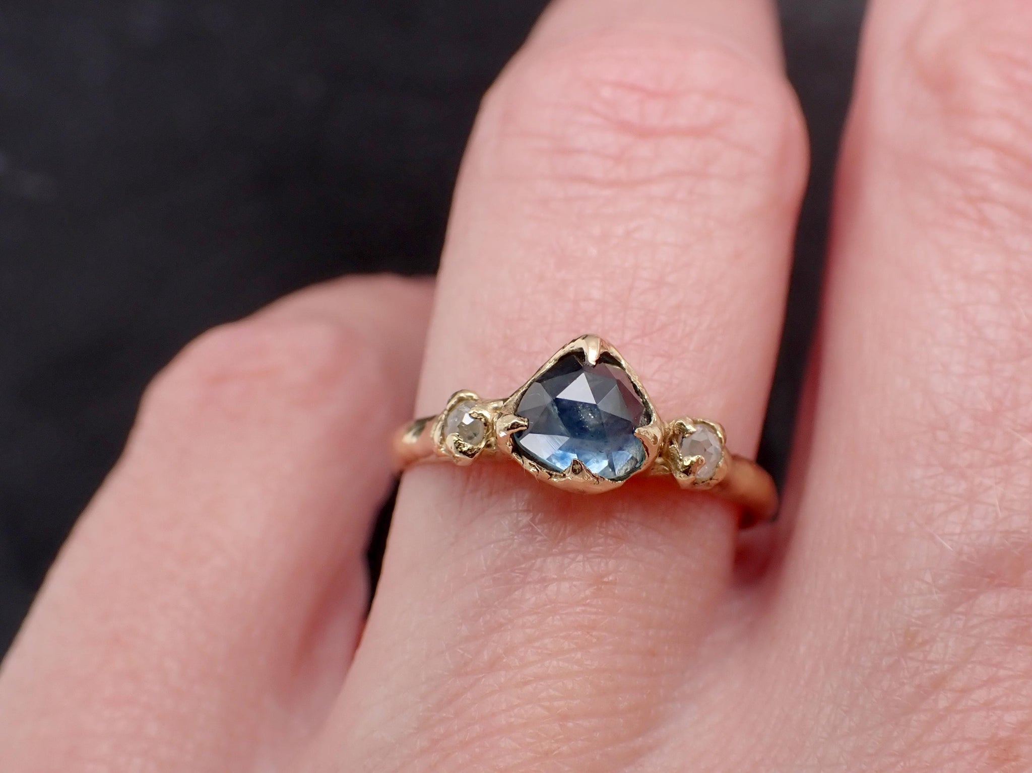Montana Sapphire Engagement Ring | 18k Yellow Gold | Rose Cut Diamond Accents | Handmade byAngeline 3587