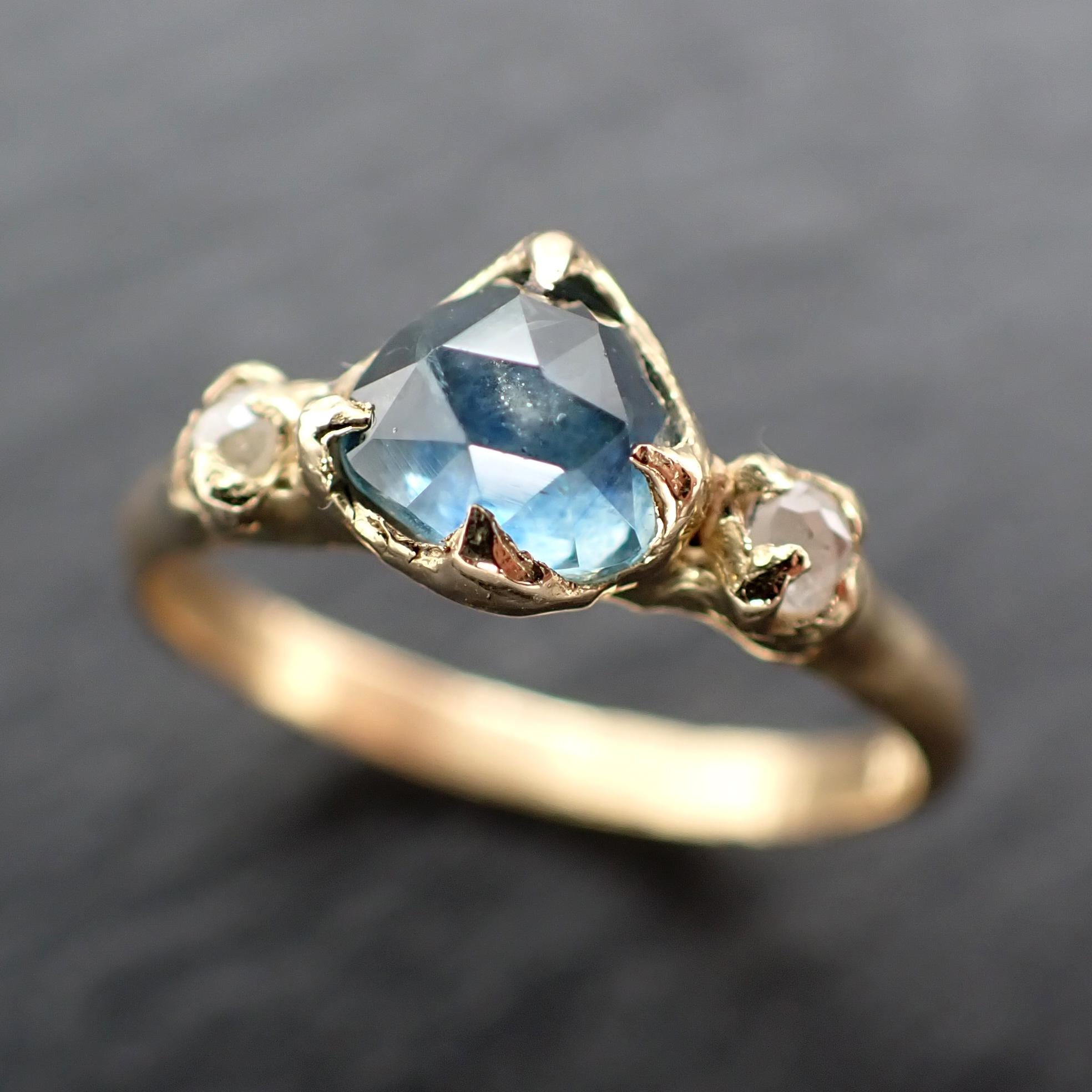 Montana Sapphire Engagement Ring | 18k Yellow Gold | Rose Cut Diamond Accents | Handmade byAngeline 3587
