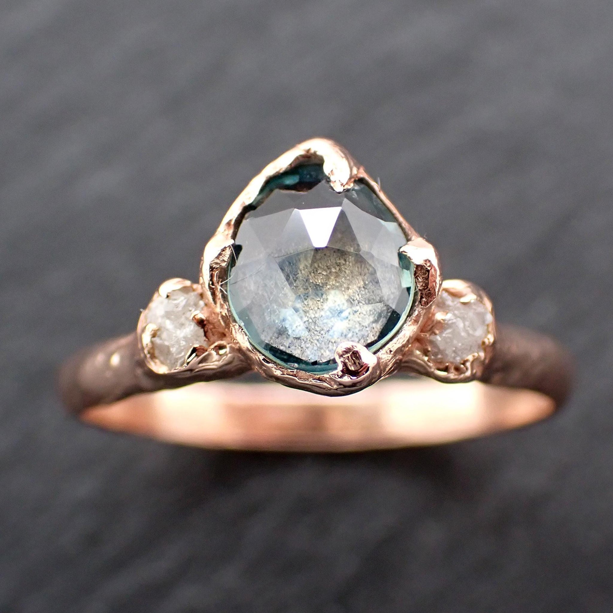 Montana Blue Sapphire Rose Cut Engagement Ring – 14k Rose Gold with faceted Diamonds by Angeline Custom Wedding 3588