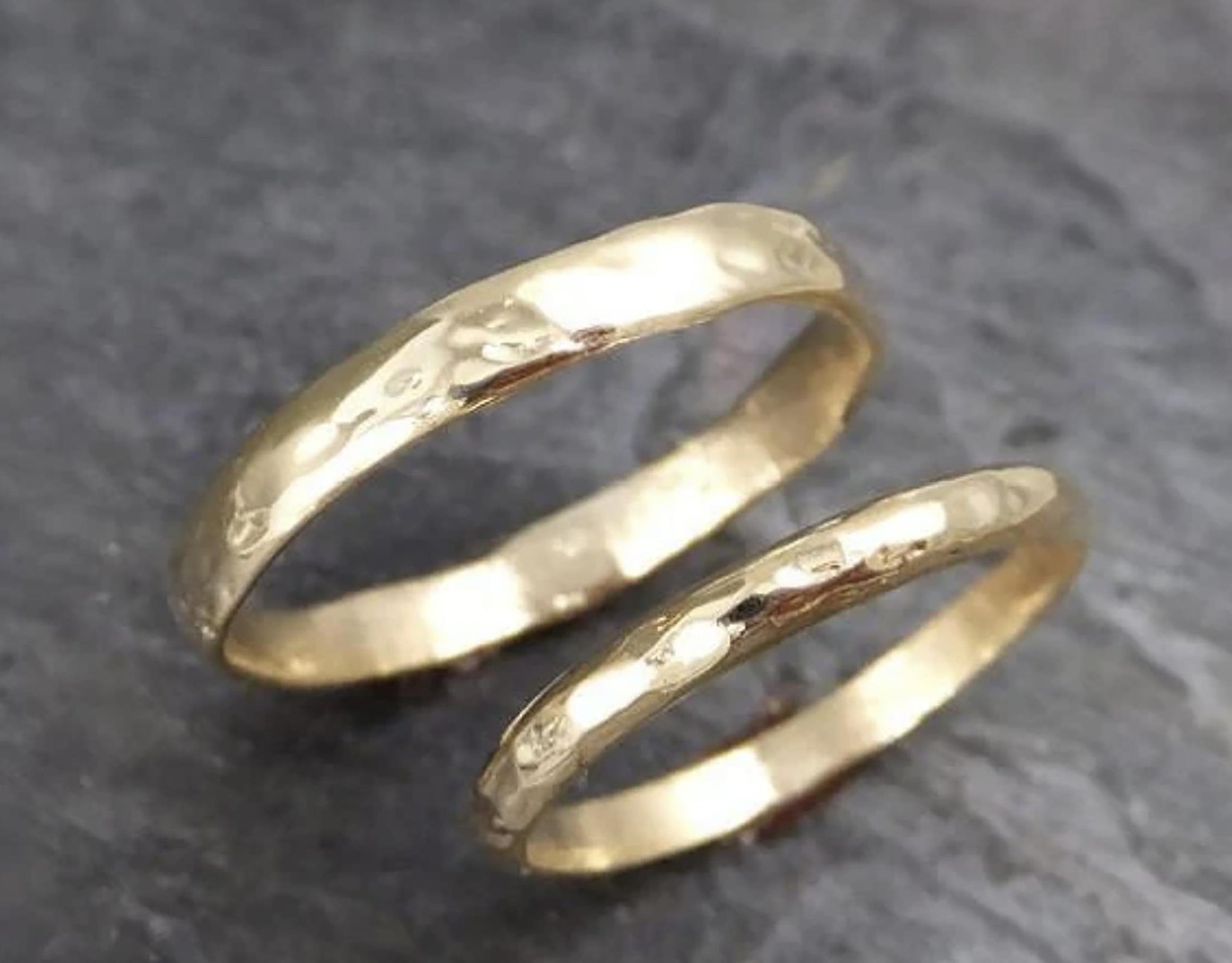 Custom Wedding bands 14k / 18k gold textured wedding rings Wedding Set byAngeline recycled gold