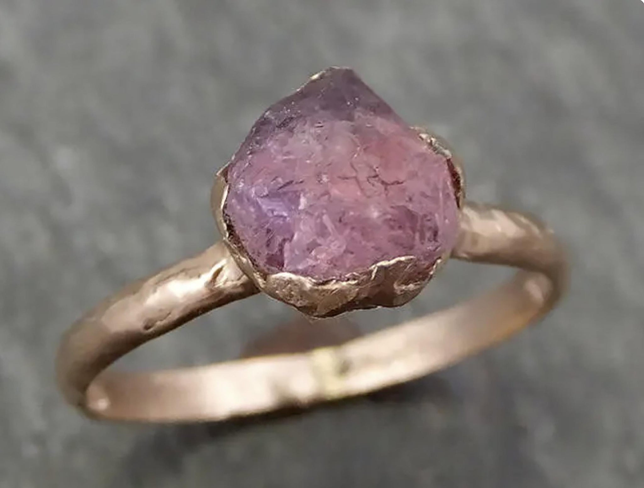 Real Raw Sapphire Solitaire Engagement Ring | Solid 14k Rose Gold | Hand Made By Angeline 0696