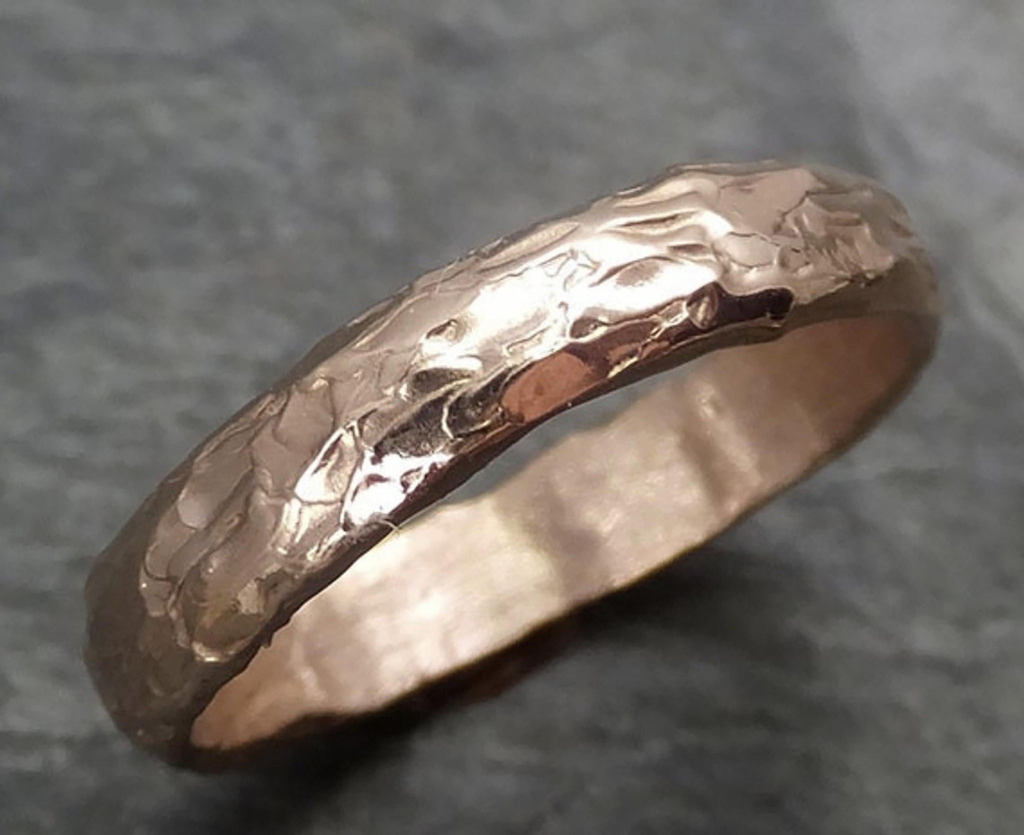 Handmade Rustic 4mm Wedding Band: Textured Sterling Silver or Gold