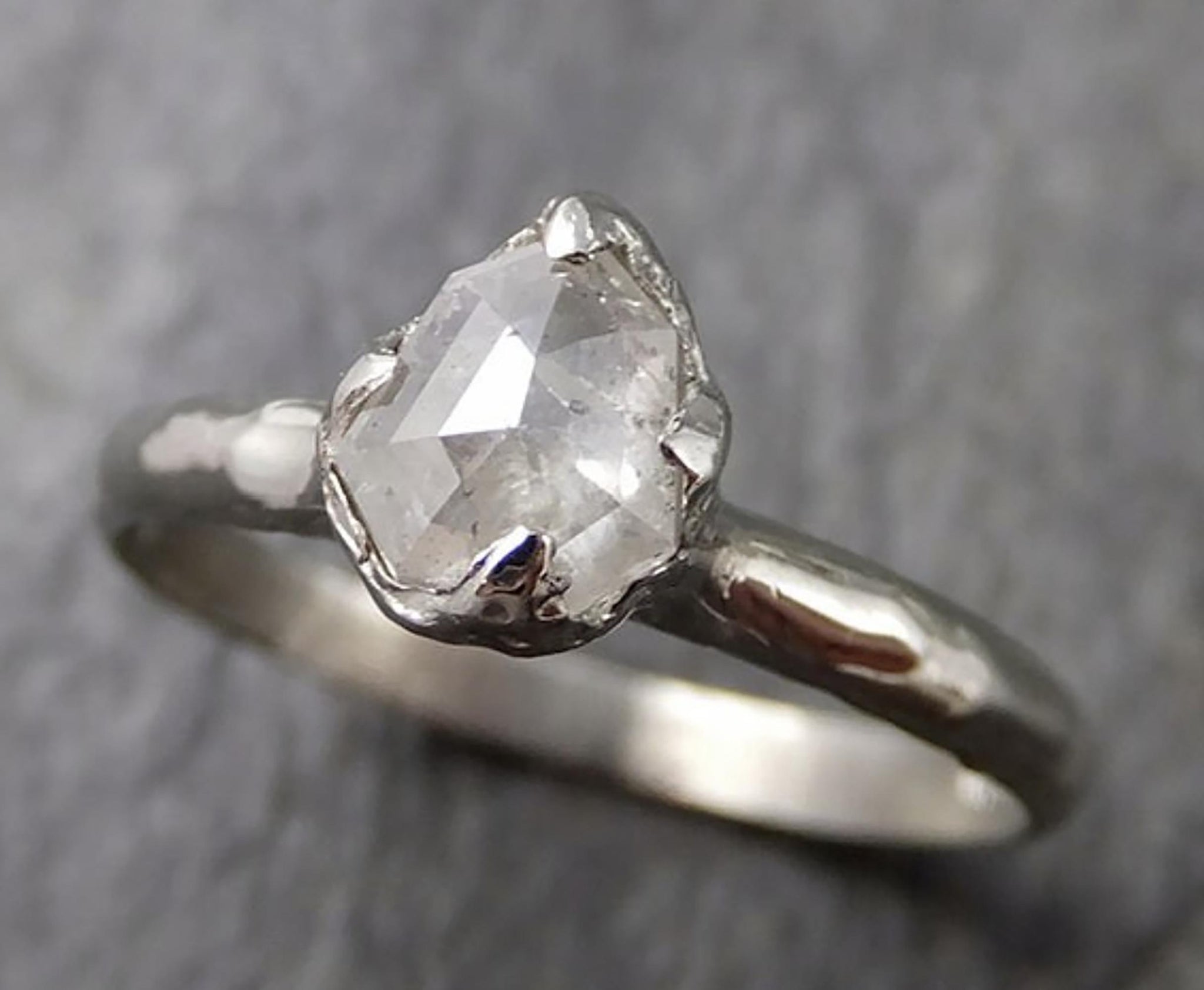 Fancy cut White Diamond Solitaire Engagement 14k White Gold Wedding Ring byAngeline 1298