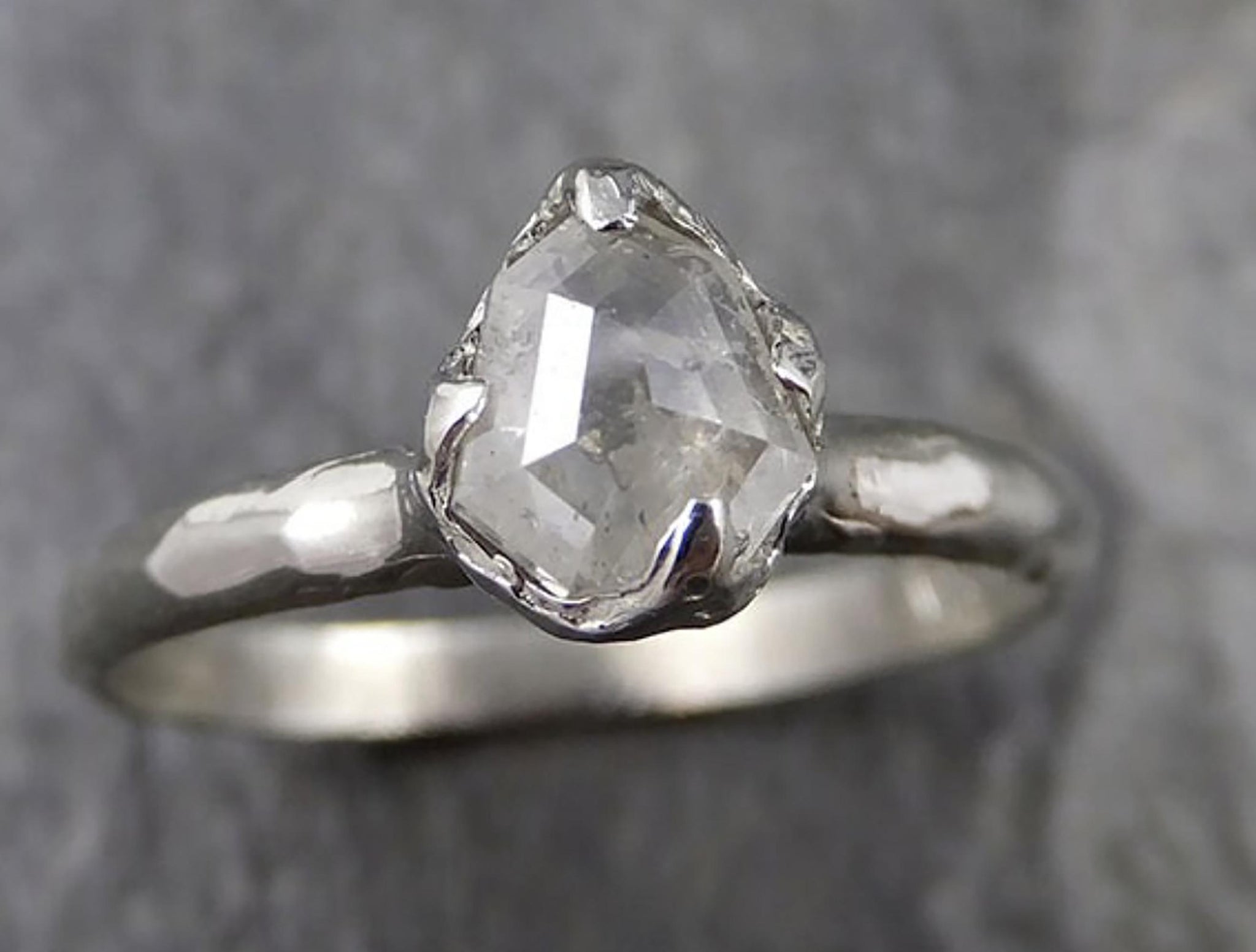 Fancy cut White Diamond Solitaire Engagement 14k White Gold Wedding Ring byAngeline 1298