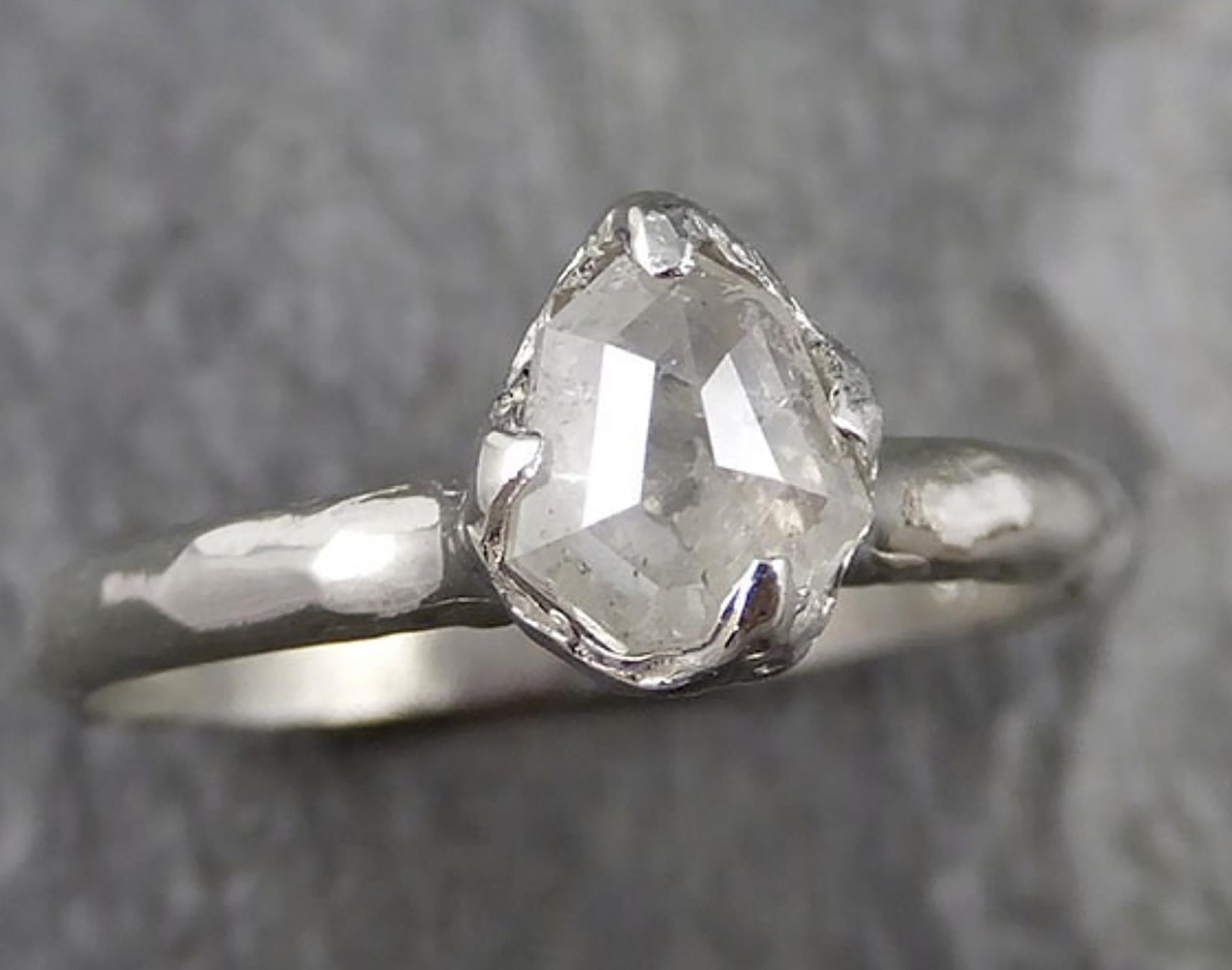 Fancy cut White Diamond Solitaire Engagement 14k White Gold Wedding Ring byAngeline 1298