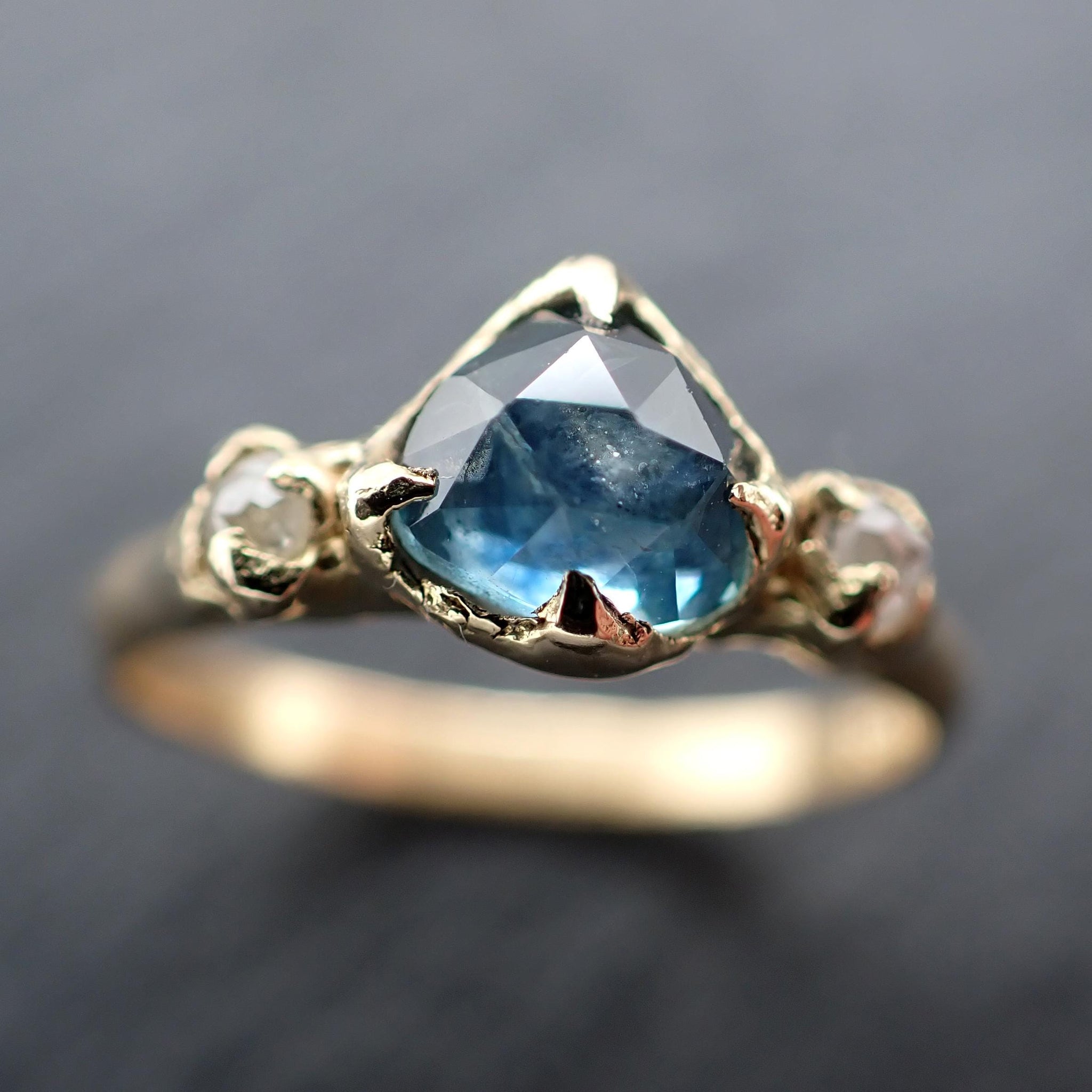 Montana Sapphire Engagement Ring | 18k Yellow Gold | Rose Cut Diamond Accents | Handmade byAngeline 3587