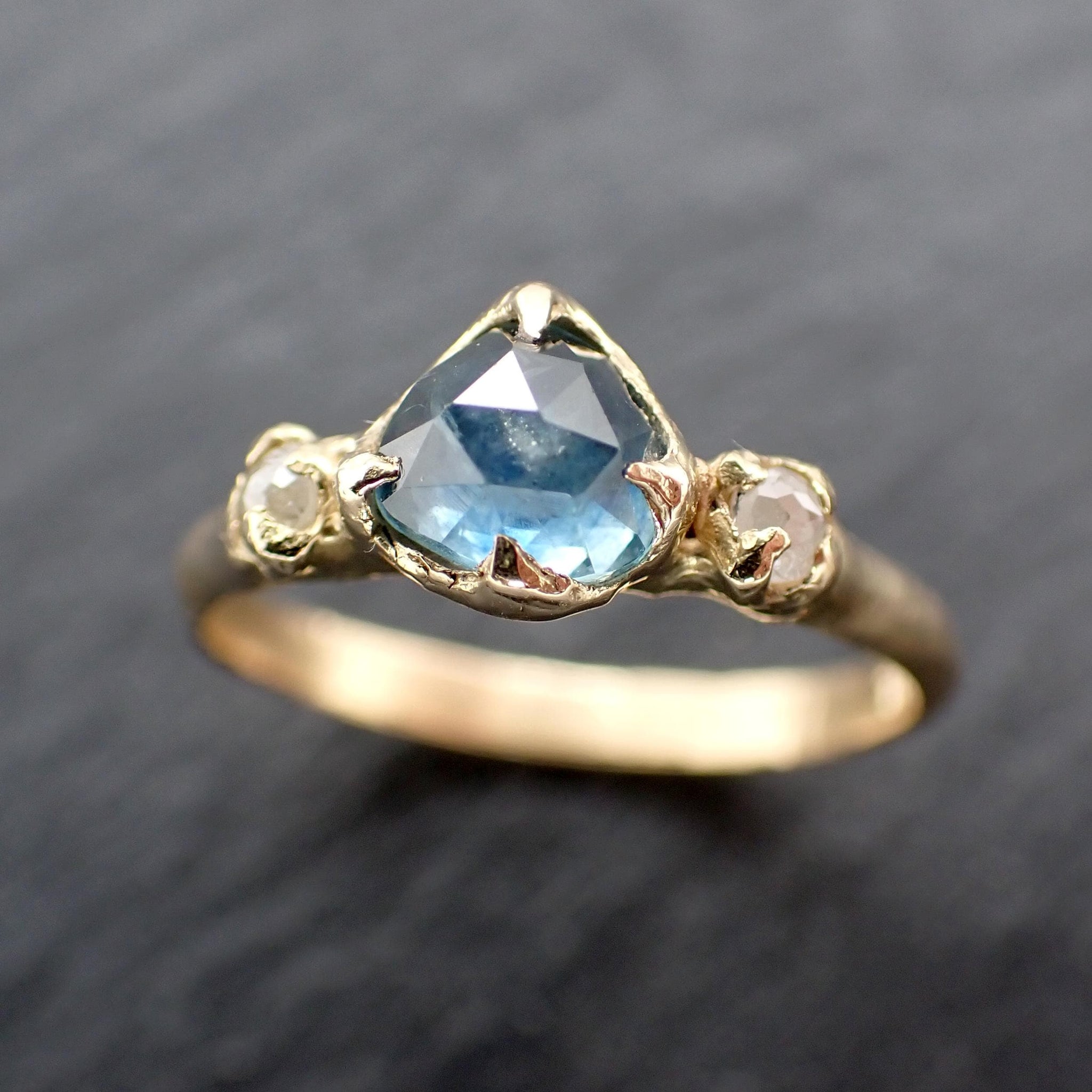 Montana Sapphire Engagement Ring | 18k Yellow Gold | Rose Cut Diamond Accents | Handmade byAngeline 3587
