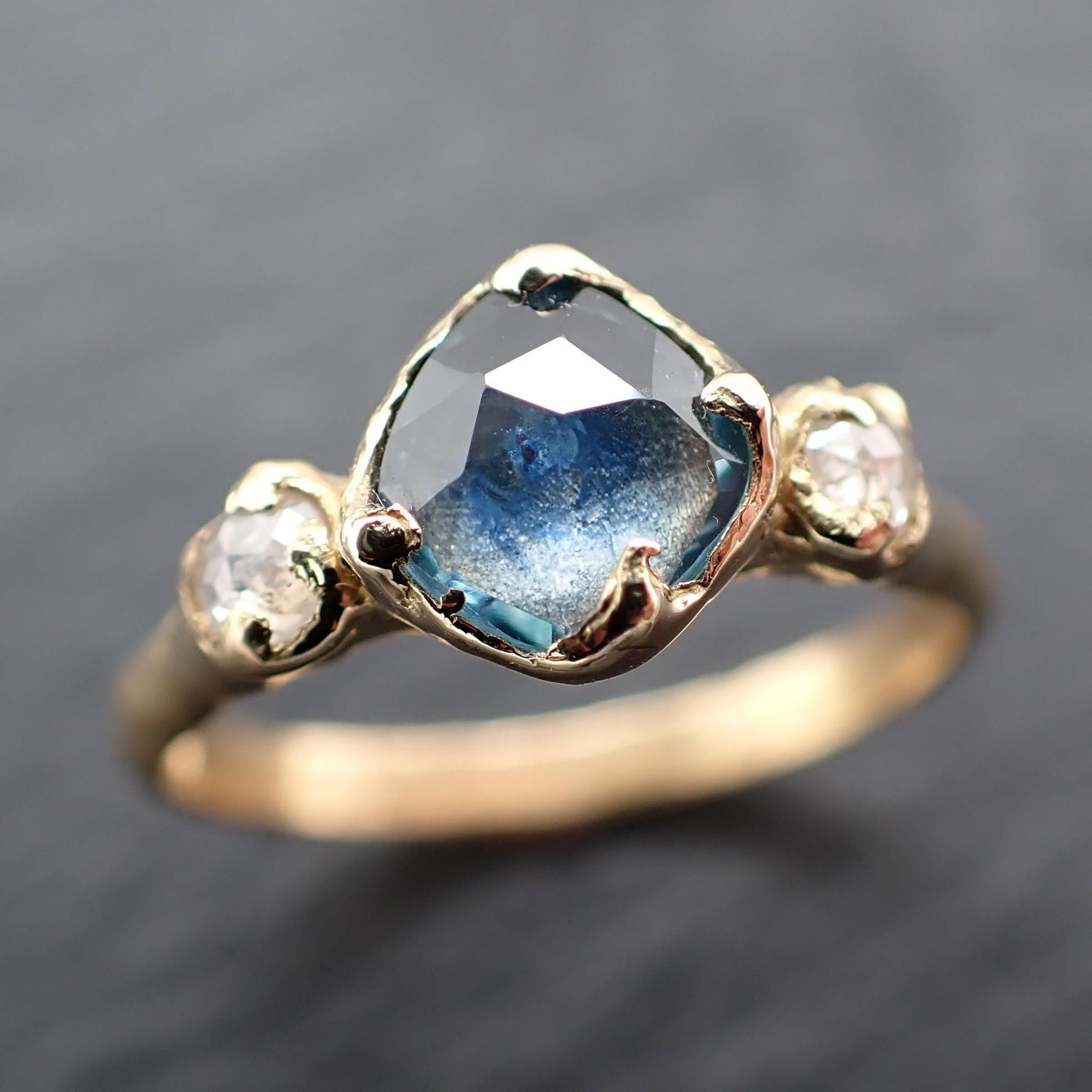 Montana Sapphire 18k Yellow Gold Engagement Ring: Rose Cut Sapphire Fancy Cut Diamond Accent- Angeline Custom Wedding