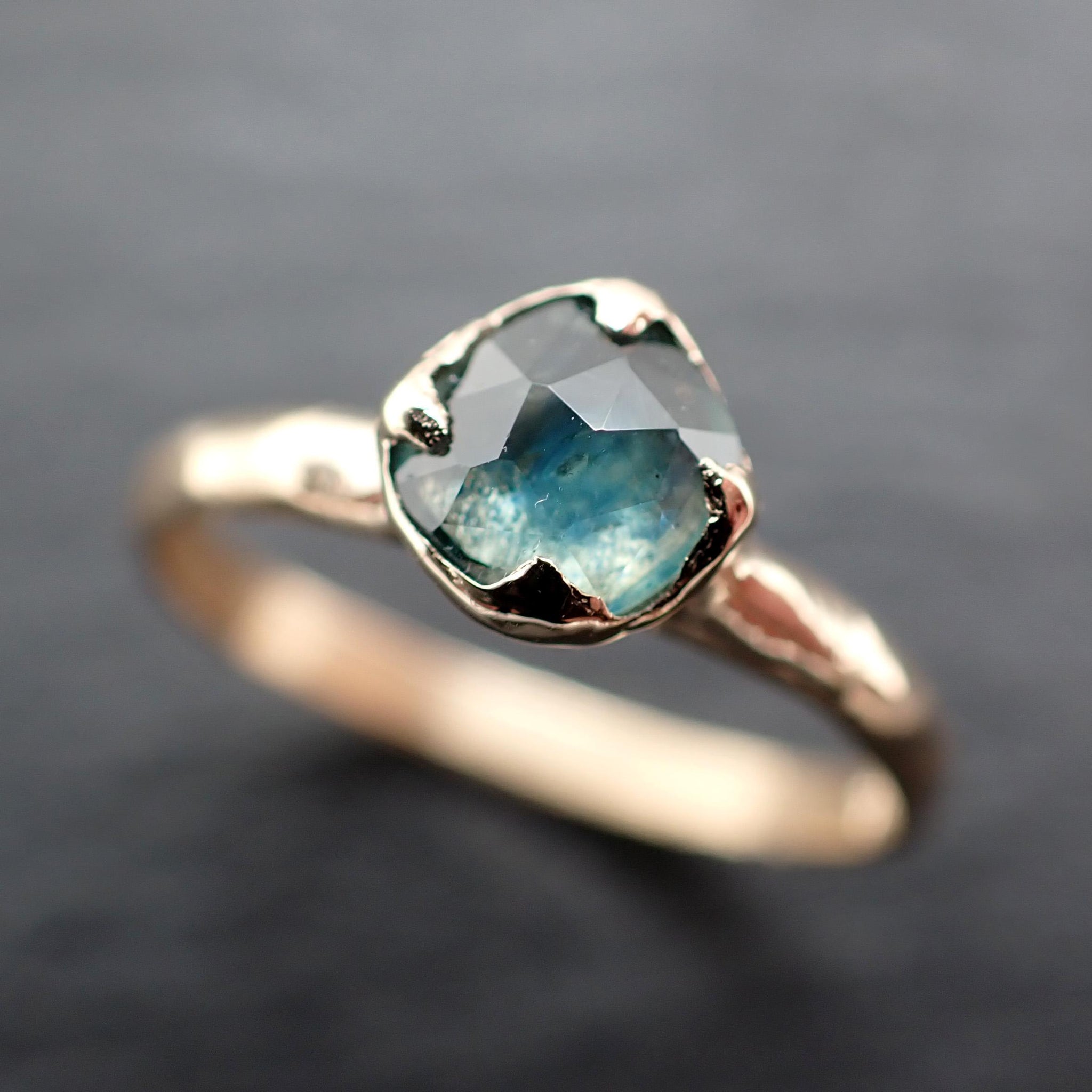 Montana Sapphire Solitaire Engagement Ring | Rose Cut Sapphire in 14k Yellow Gold | Rustic Elegance Wedding Ring | Custom by Angeline