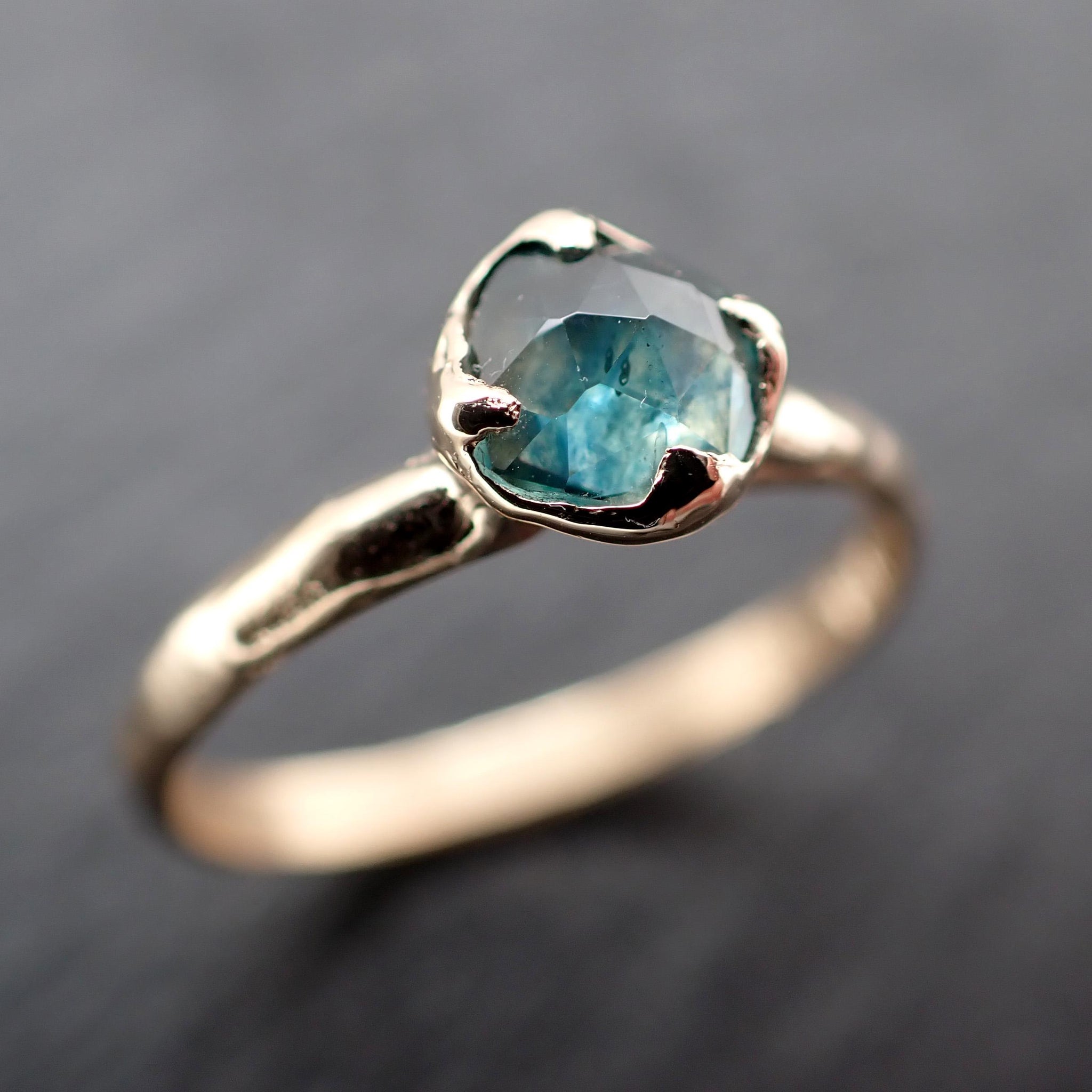 Montana Sapphire Solitaire Engagement Ring | Rose Cut Sapphire in 14k Yellow Gold | Rustic Elegance Wedding Ring | Custom by Angeline