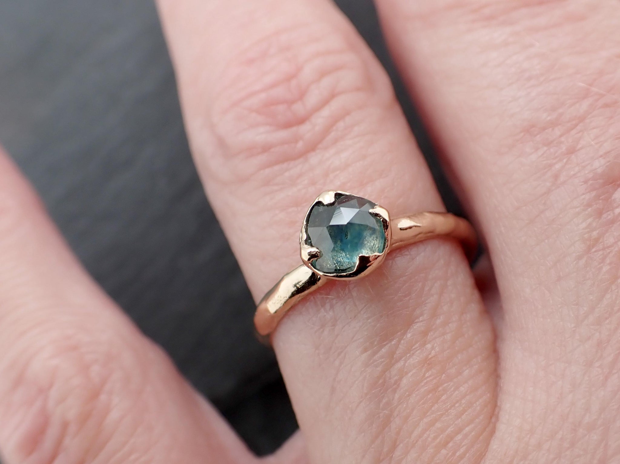 Montana Sapphire Solitaire Engagement Ring | Rose Cut Sapphire in 14k Yellow Gold | Rustic Elegance Wedding Ring | Custom by Angeline