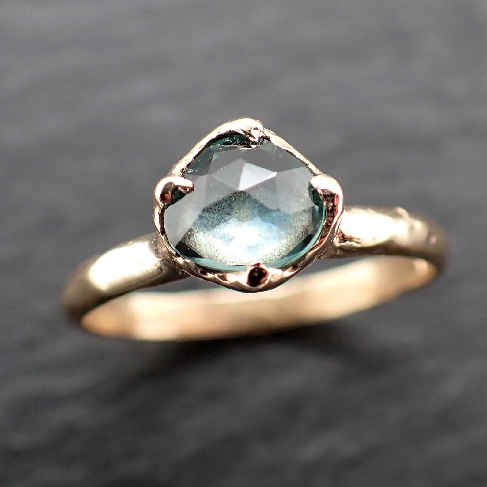 Montana Sapphire Solitaire Engagement Ring | Rose Cut Sapphire in 14k Yellow Gold | Rustic Elegance Wedding Ring | Custom by Angeline