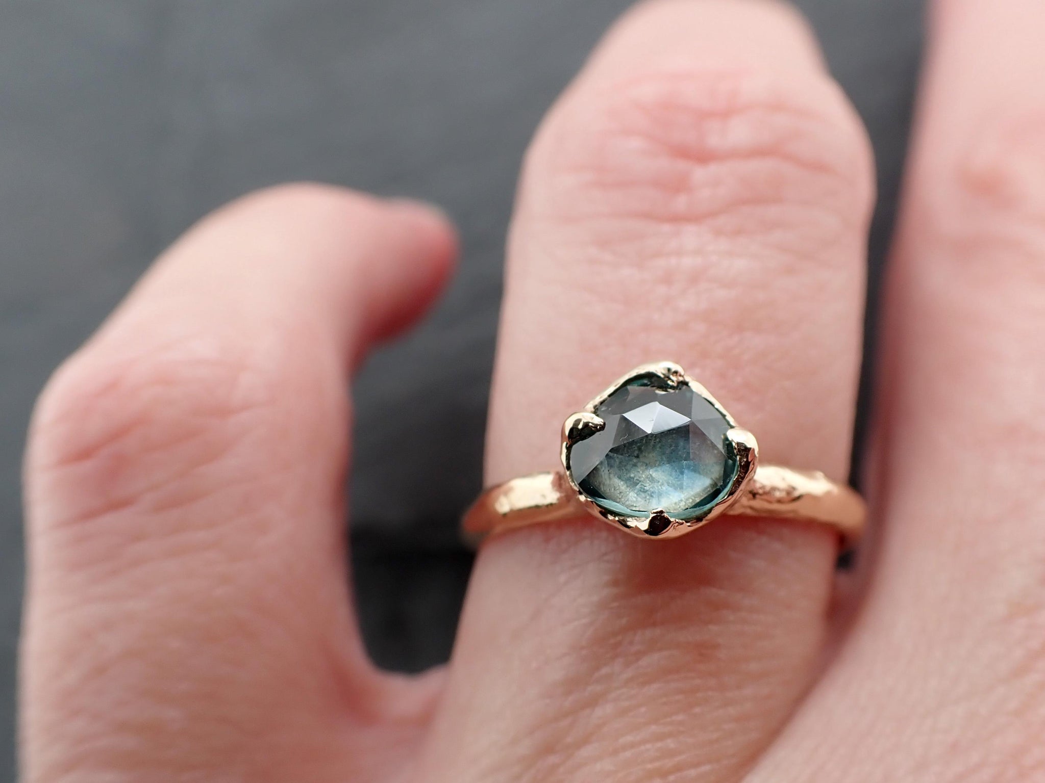 Montana Sapphire Solitaire Engagement Ring | Rose Cut Sapphire in 14k Yellow Gold | Rustic Elegance Wedding Ring | Custom by Angeline