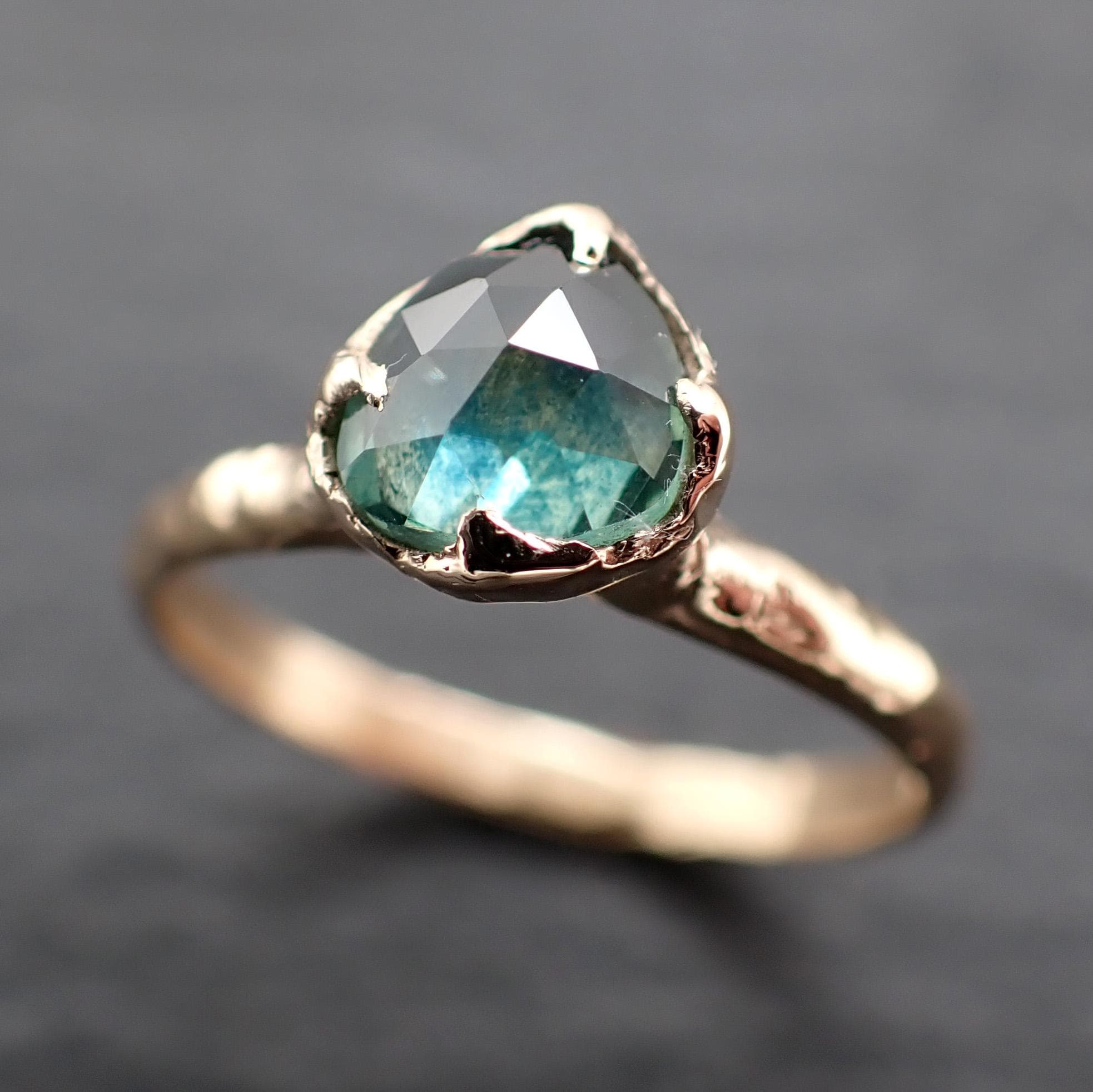 Montana Sapphire Solitaire Engagement Ring | Rose Cut Sapphire in 14k Yellow Gold | Rustic Elegance Wedding Ring | Custom by Angeline