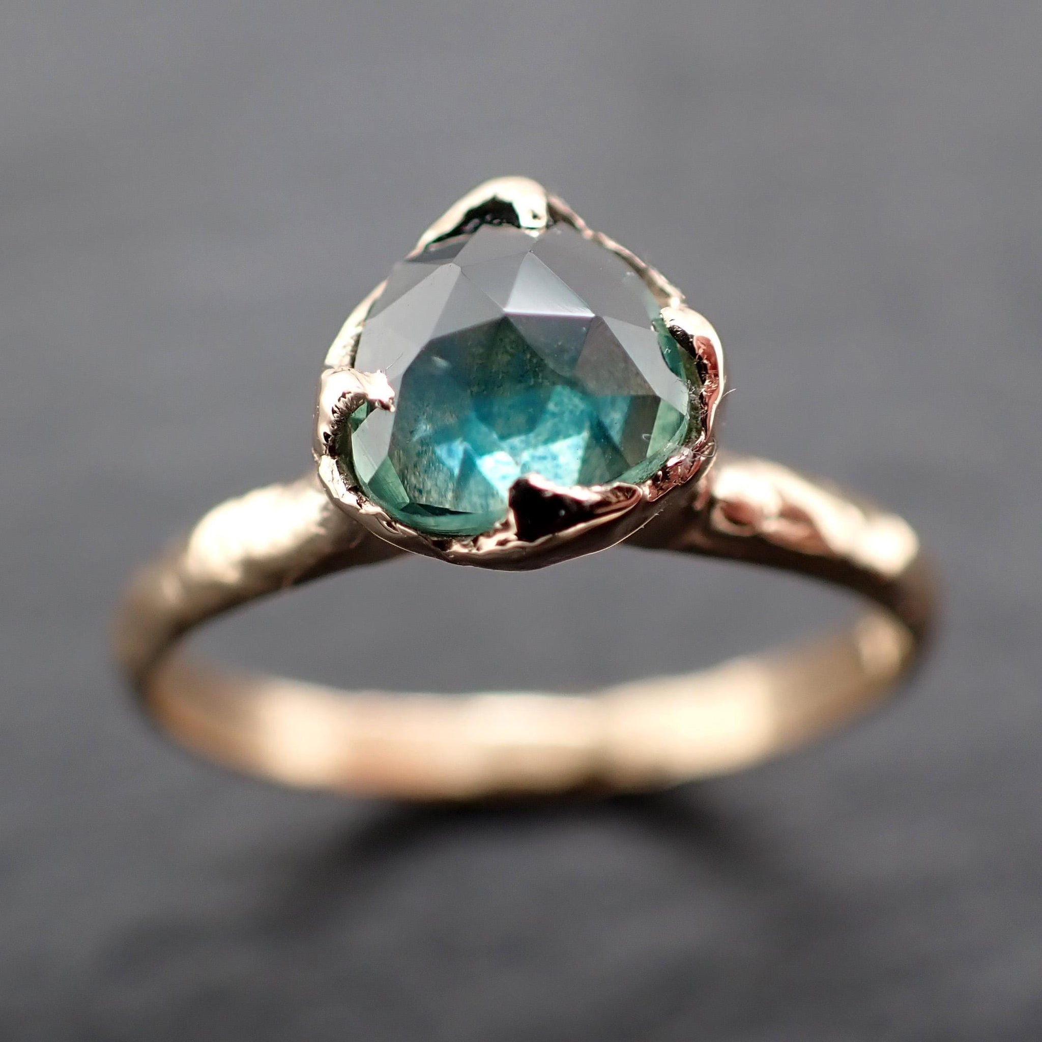 Montana Sapphire Solitaire Engagement Ring | Rose Cut Sapphire in 14k Yellow Gold | Rustic Elegance Wedding Ring | Custom by Angeline