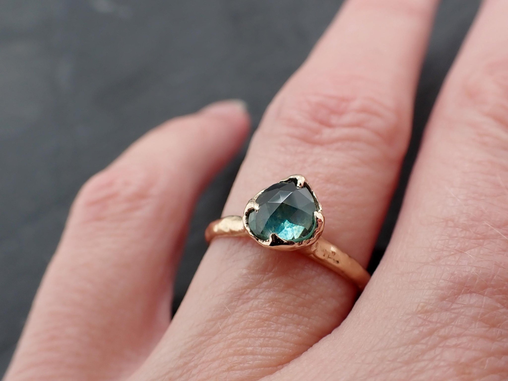 Montana Sapphire Solitaire Engagement Ring | Rose Cut Sapphire in 14k Yellow Gold | Rustic Elegance Wedding Ring | Custom by Angeline