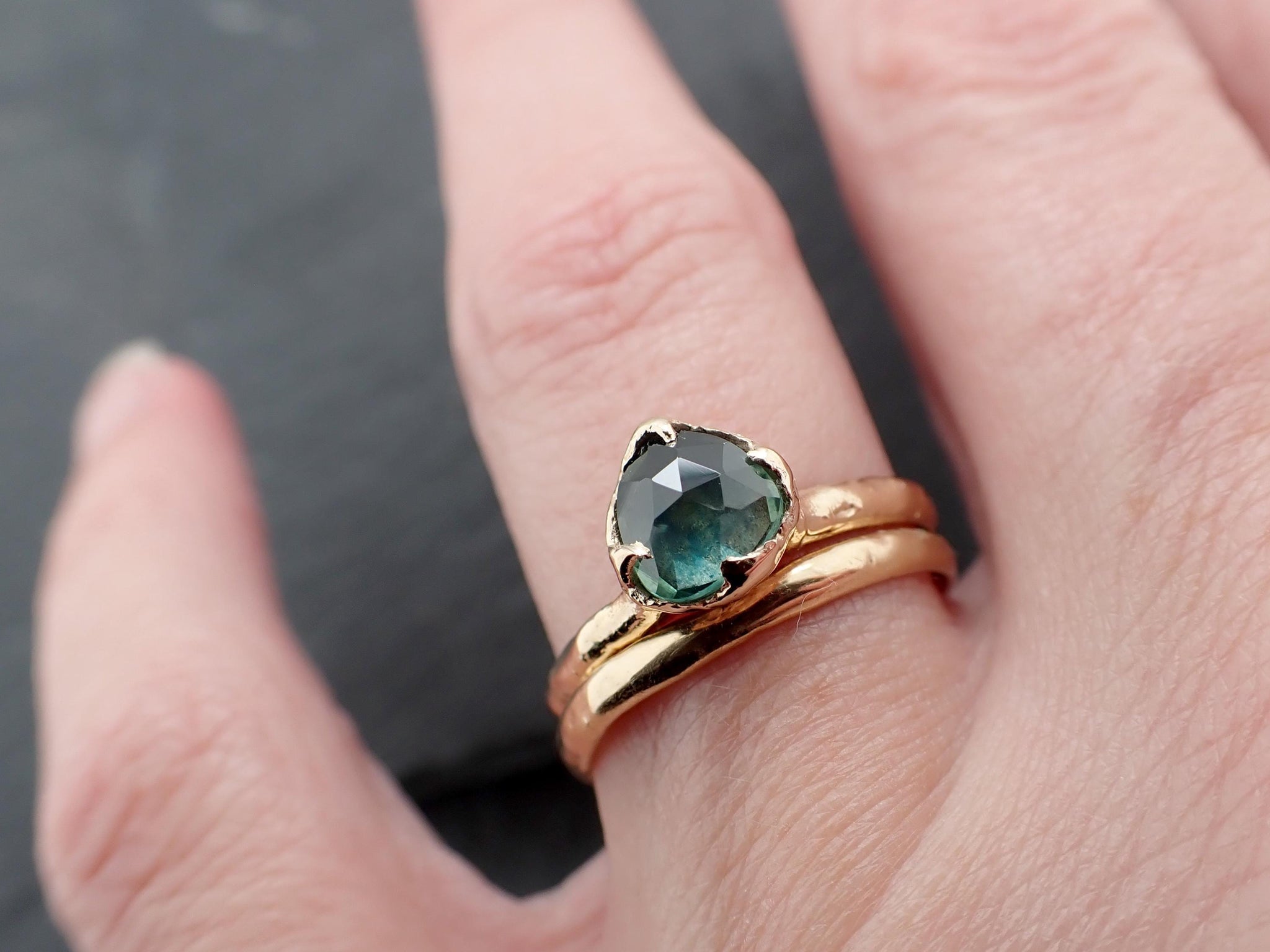 Montana Sapphire Solitaire Engagement Ring | Rose Cut Sapphire in 14k Yellow Gold | Rustic Elegance Wedding Ring | Custom by Angeline