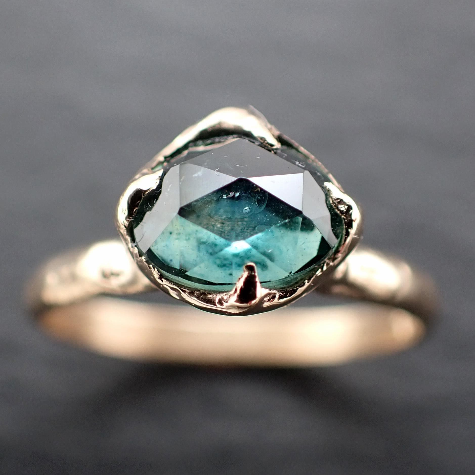 Montana Sapphire Engagement Ring | 14k Yellow Gold | Rose Cut Solitaire | Handmade byAngeline 3593