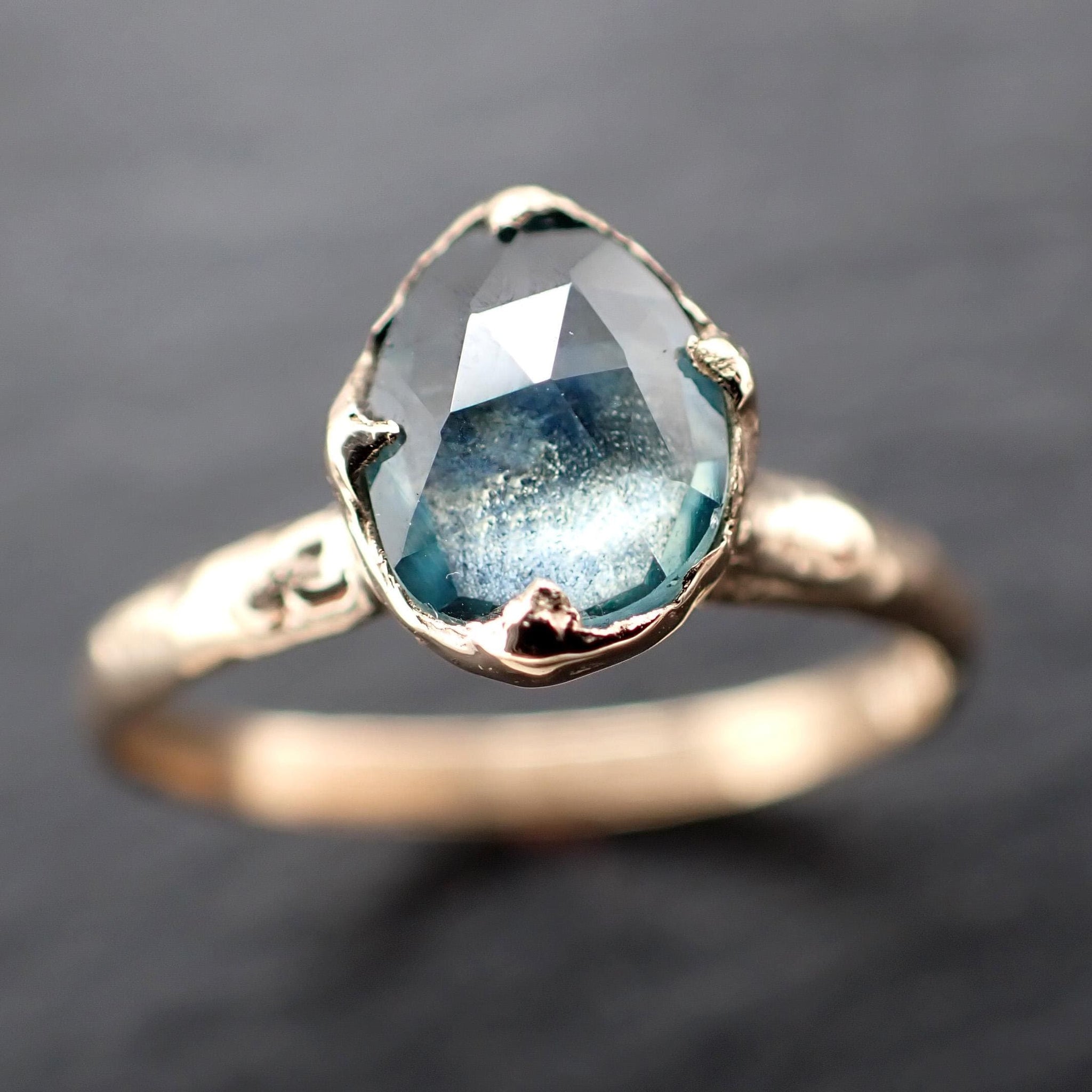 Montana Sapphire Solitaire Engagement Ring | Rose Cut Sapphire in 14k Yellow Gold | Rustic Elegance Wedding Ring | Custom by Angeline