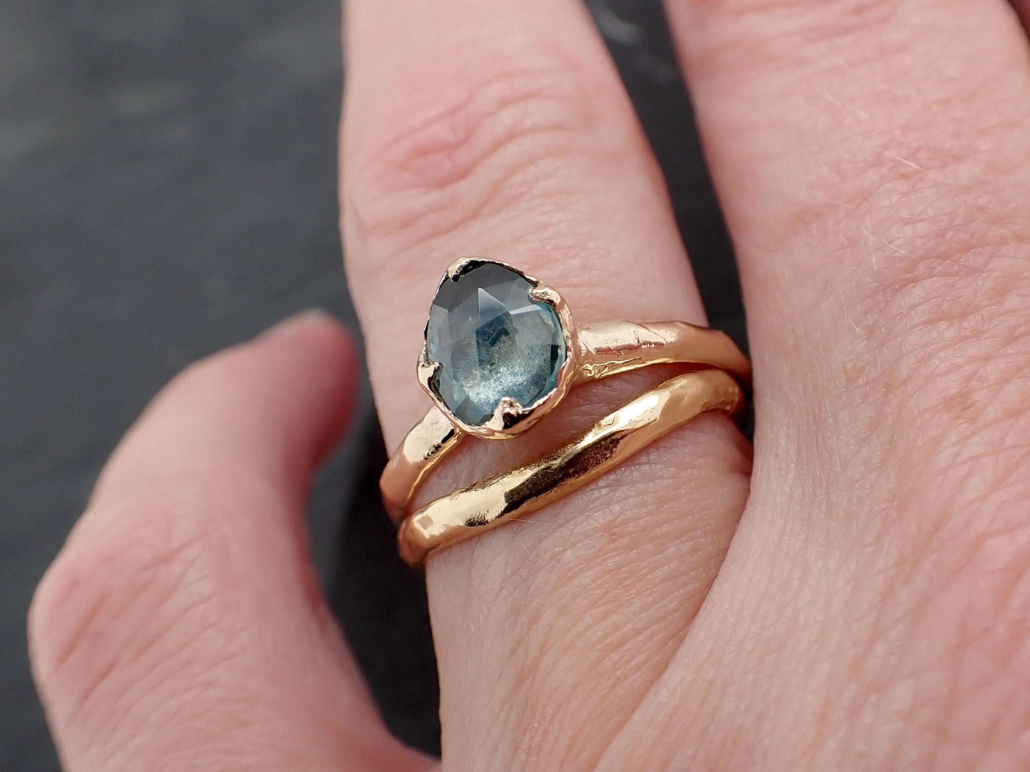 Montana Sapphire Solitaire Engagement Ring | Rose Cut Sapphire in 14k Yellow Gold | Rustic Elegance Wedding Ring | Custom by Angeline