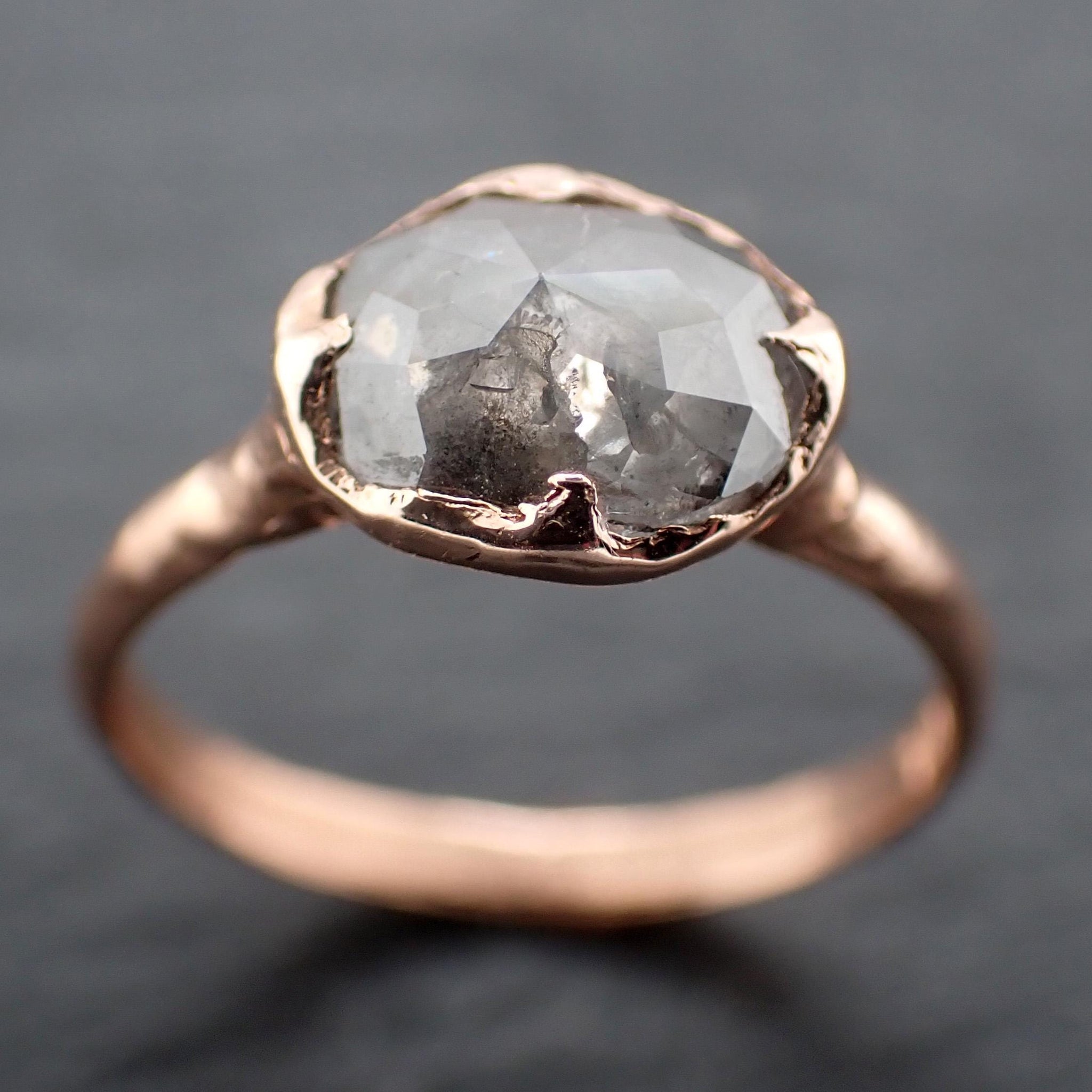 Salt and Pepper Diamond Engagement Ring • Elongated Rose Cut Diamond • 14k Rose Gold Wedding Ring