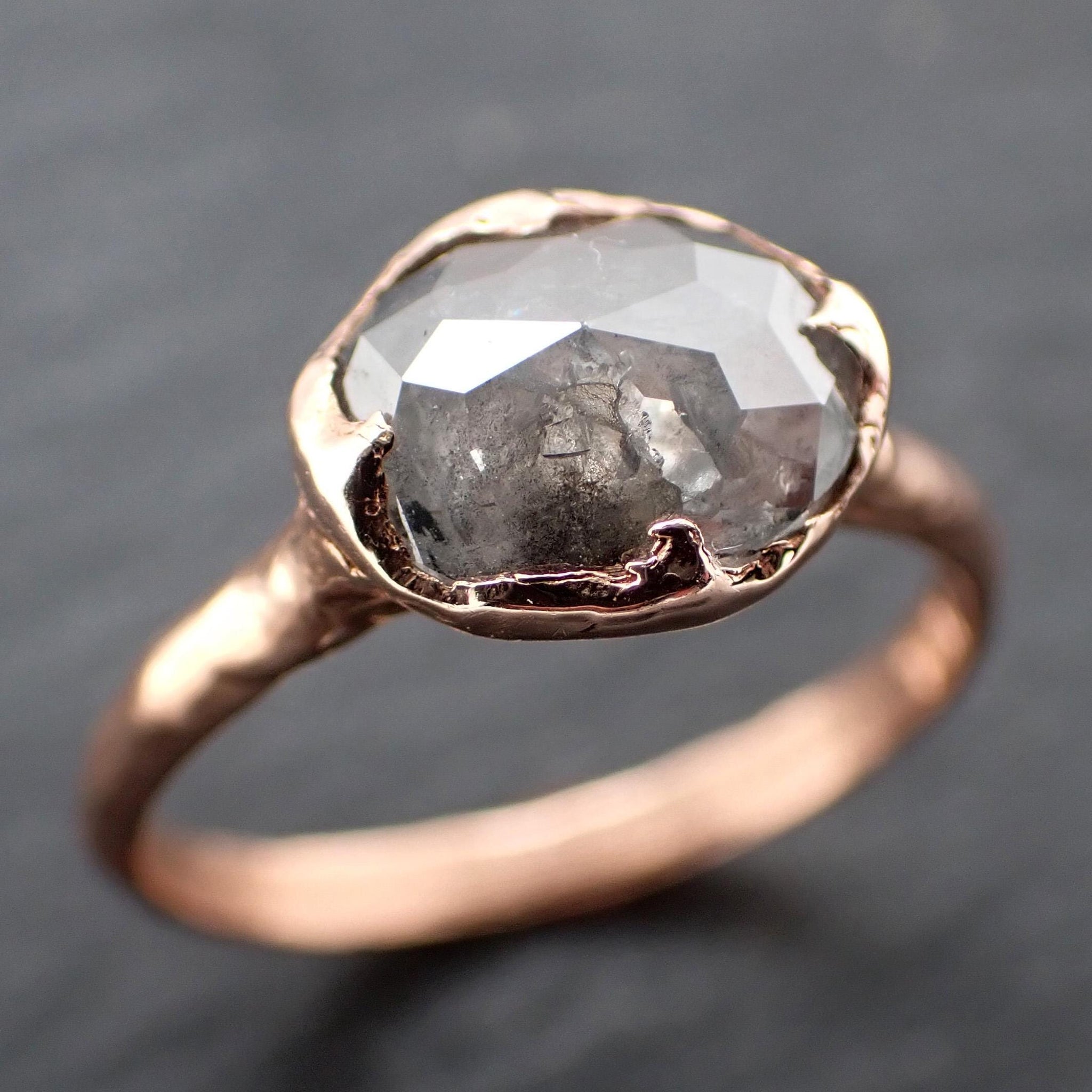 Salt and Pepper Diamond Engagement Ring • Elongated Rose Cut Diamond • 14k Rose Gold Wedding Ring