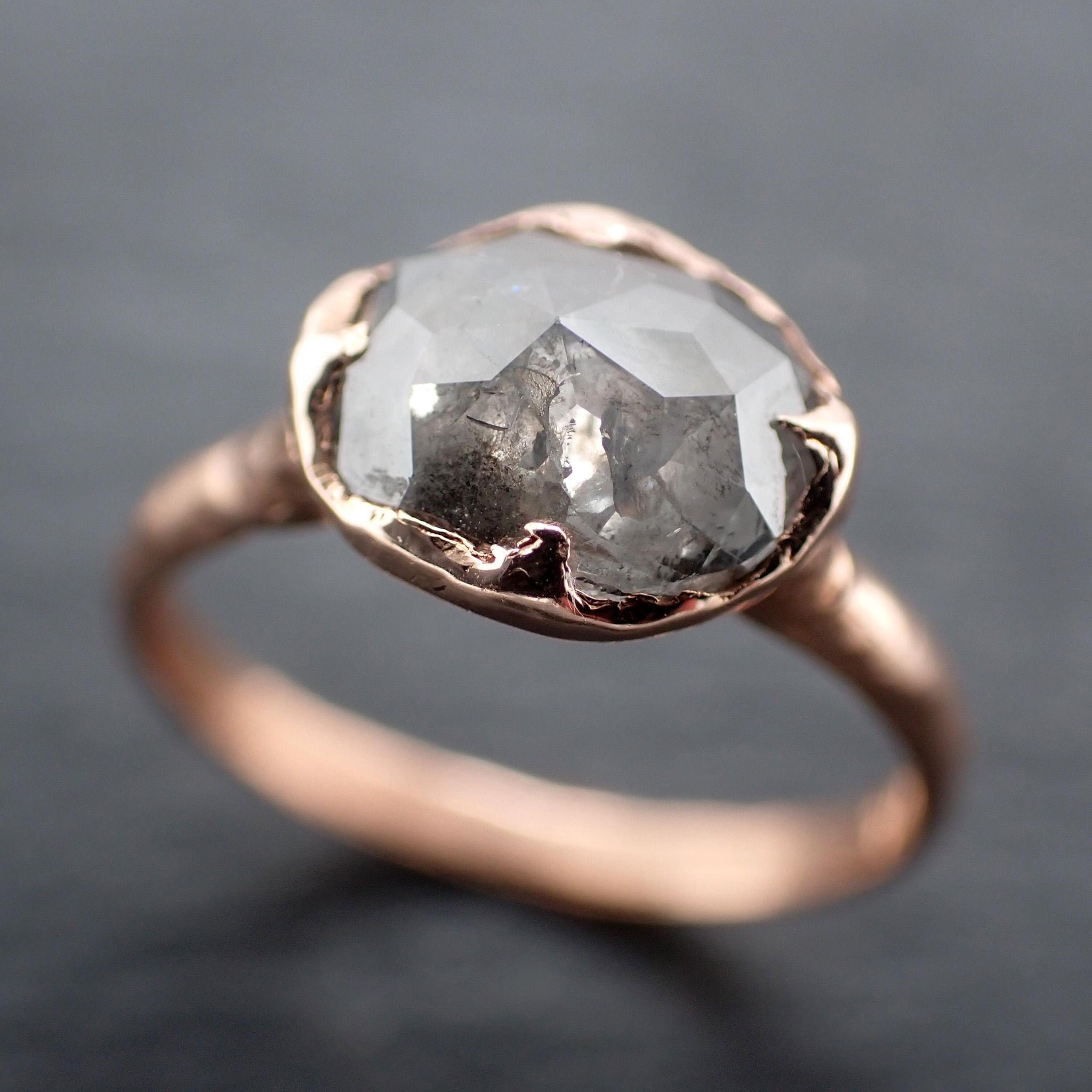 Salt and Pepper Diamond Engagement Ring • Elongated Rose Cut Diamond • 14k Rose Gold Wedding Ring