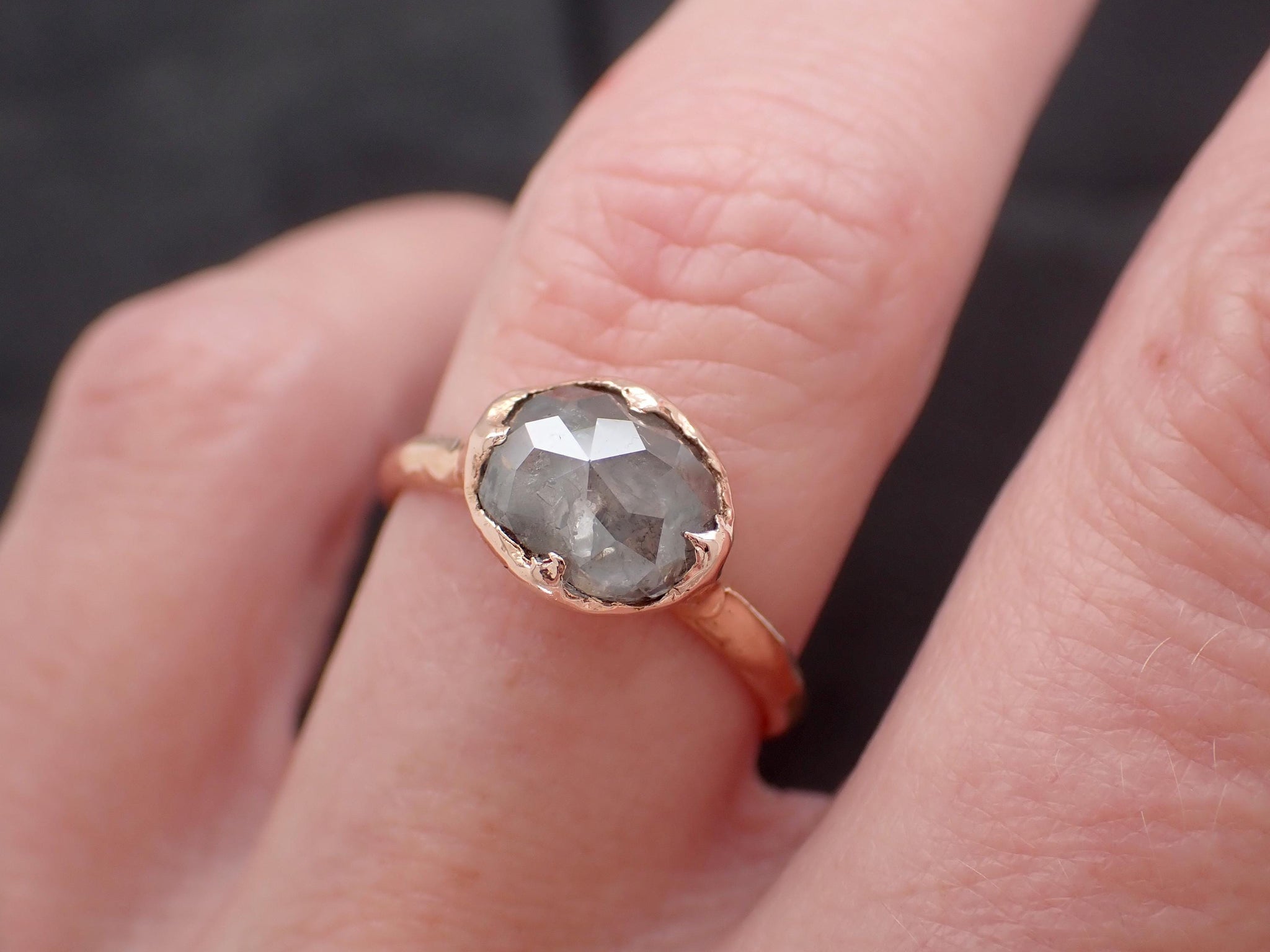 Salt and Pepper Diamond Engagement Ring • Elongated Rose Cut Diamond • 14k Rose Gold Wedding Ring