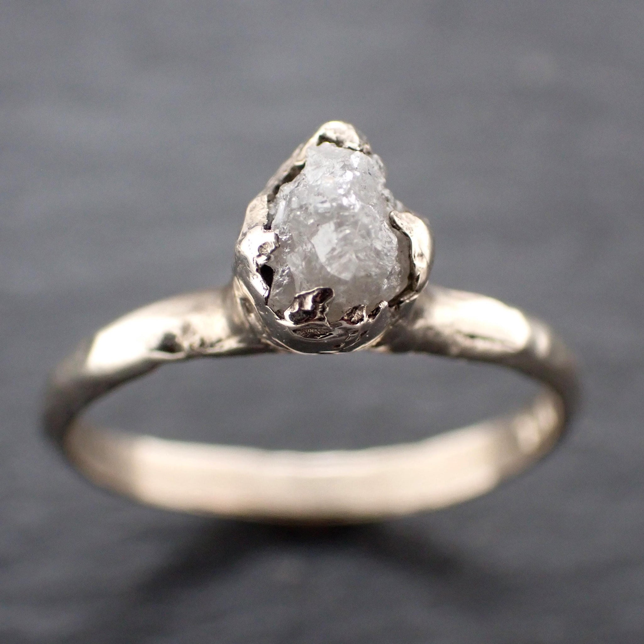 Raw Diamond Engagement Ring • Rough White Diamond Solitaire • 14k White Gold Organic Wedding Ring