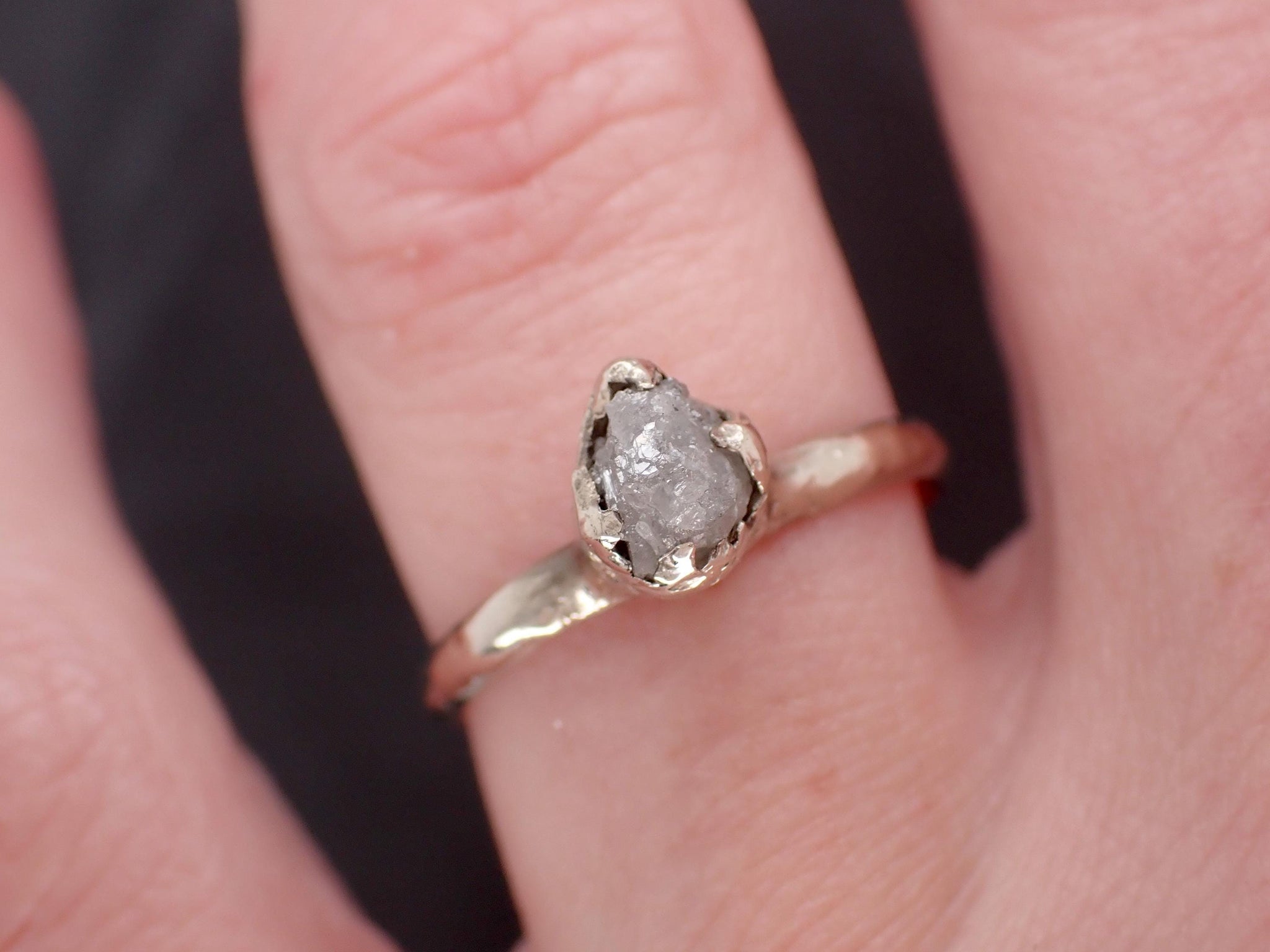 Raw Diamond Engagement Ring • Rough White Diamond Solitaire • 14k White Gold Organic Wedding Ring